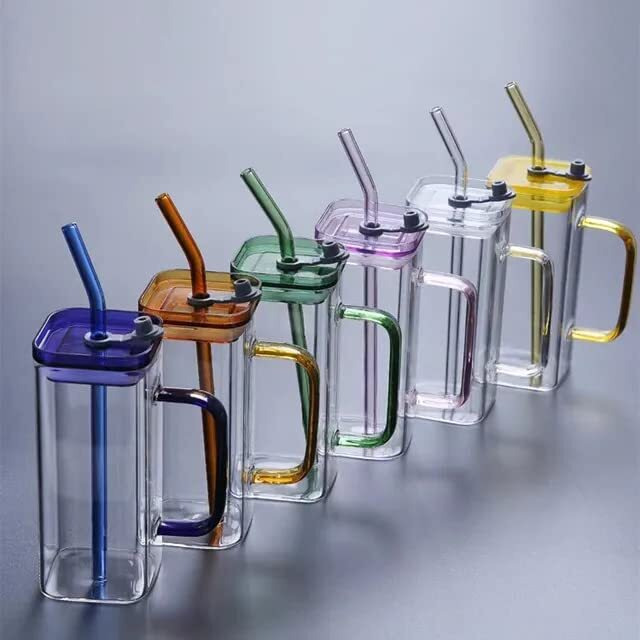Kikiluxxa Random Clour Mojito Glass Sipper Tumbler With Acrylic/Wooden Lid And Straw - Pack Of 4 (Tokyo Tumbler 4), 400 Ml