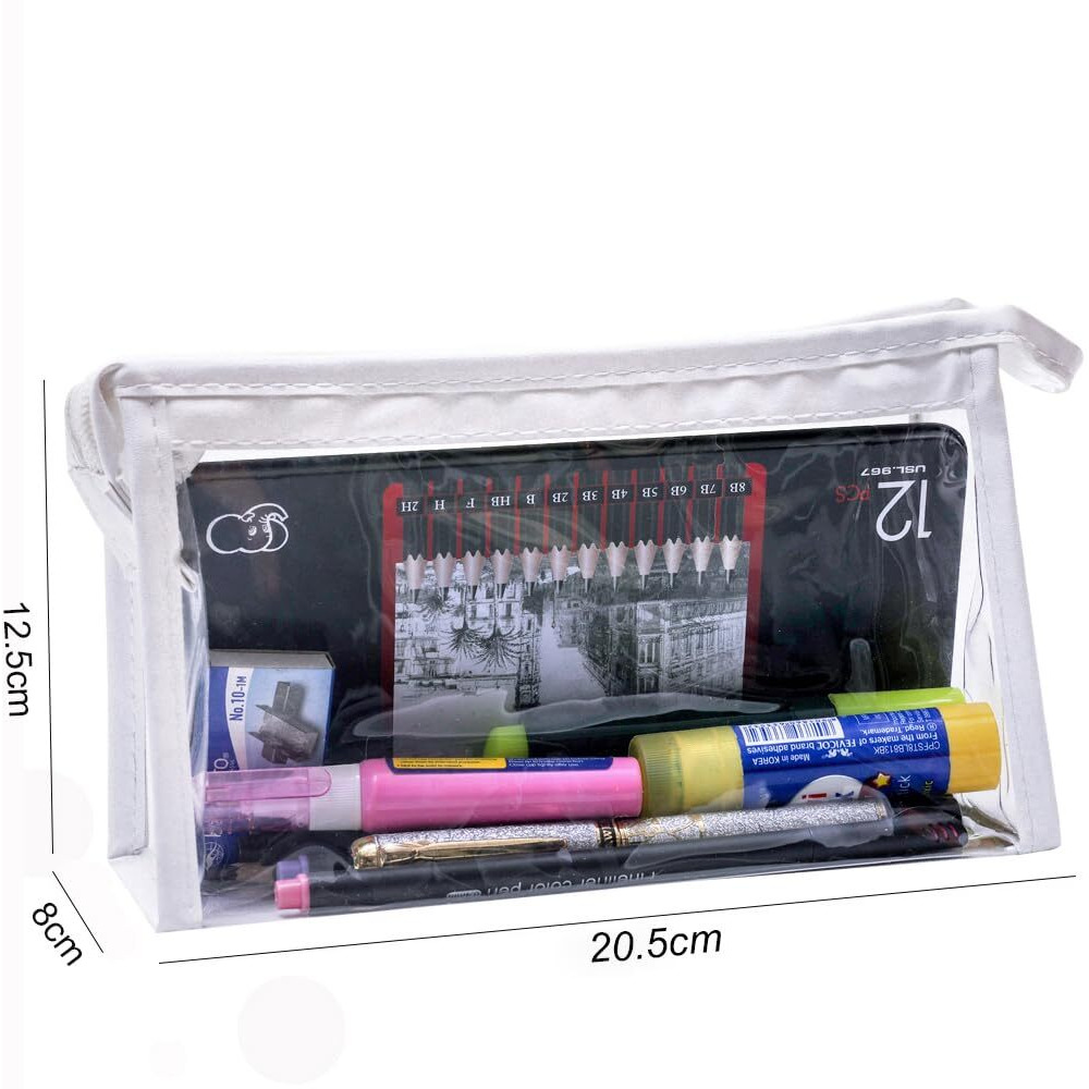 Inovera (Label) Pvc Transparent Pen Pencil Case Clear Marker Pouch, Multi-Purpose Stationary Organizer For School College Students Gift For Adults Teen (White)