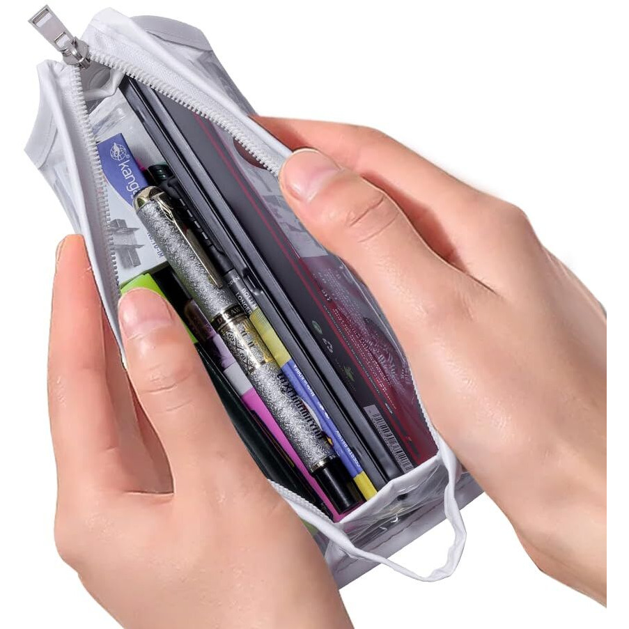 Inovera (Label) Pvc Transparent Pen Pencil Case Clear Marker Pouch, Multi-Purpose Stationary Organizer For School College Students Gift For Adults Teen (White)