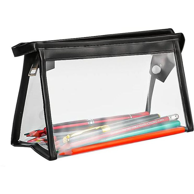 Inovera (Label) Pvc Transparent Pen Pencil Case Clear Marker Pouch, Multi-Purpose Stationary Organizer For School College Students Gift For Adults Teen (Black)