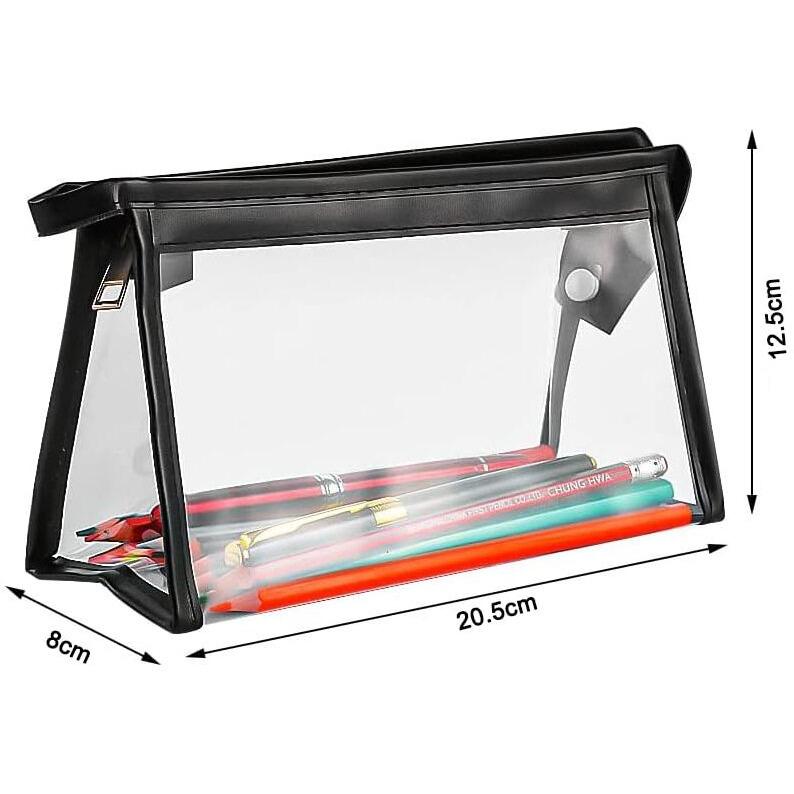 Inovera (Label) Pvc Transparent Pen Pencil Case Clear Marker Pouch, Multi-Purpose Stationary Organizer For School College Students Gift For Adults Teen (Black)
