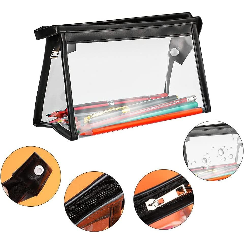 Inovera (Label) Pvc Transparent Pen Pencil Case Clear Marker Pouch, Multi-Purpose Stationary Organizer For School College Students Gift For Adults Teen (Black)