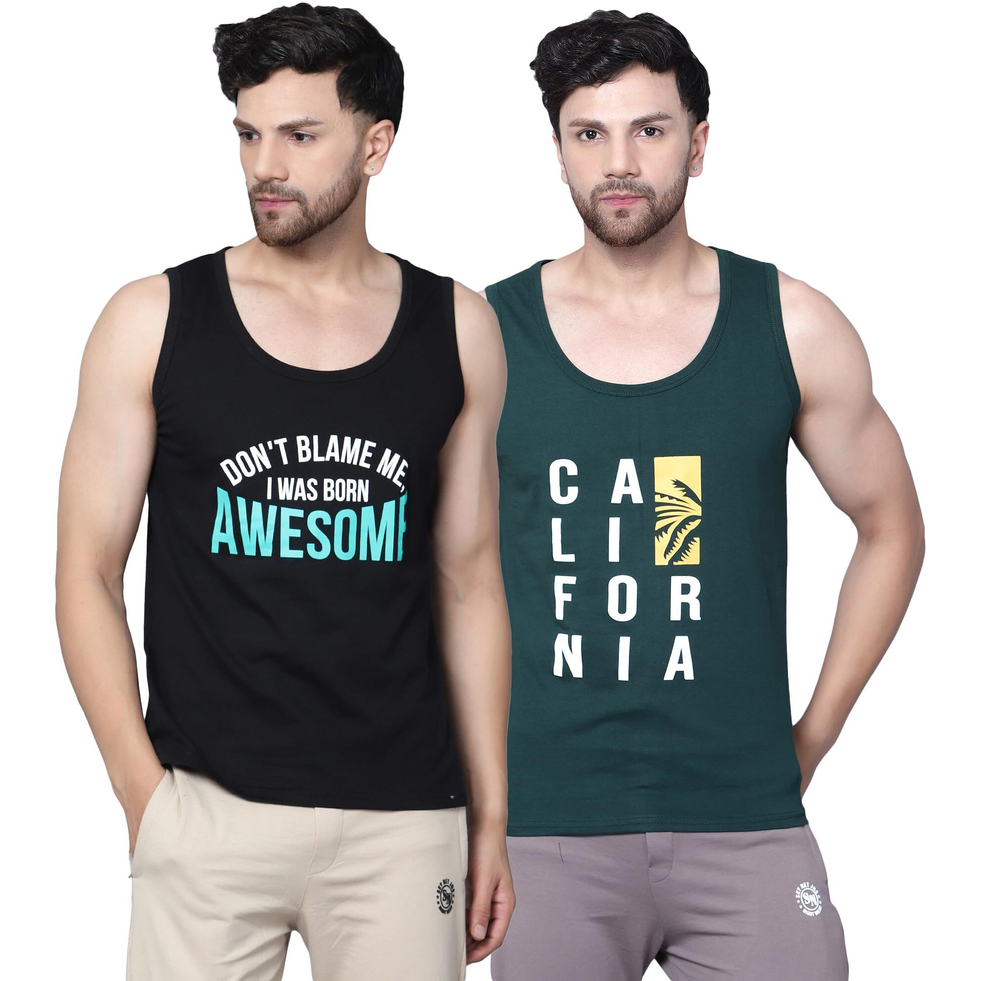 Designer Men Vest Versatile Cotton Sando/Baniyan/Ganji For Boys - Perfect For Gym Workouts, Vacations, And Beaches (In, Alpha, Xl, Regular, Bottle Green, Black)