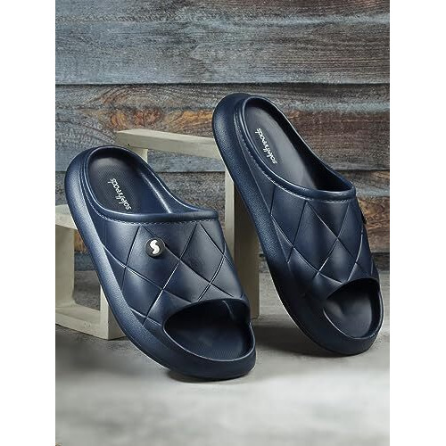 Dribble Casual Slides| Fashionable| Breathable | Stylish | Lightweight | Anti-Skid | Durable | Superfoam For Ultra Comfort| Technical Utility |Premium Slides For Men Indoor And Outdoor Use | Navy | 6Uk