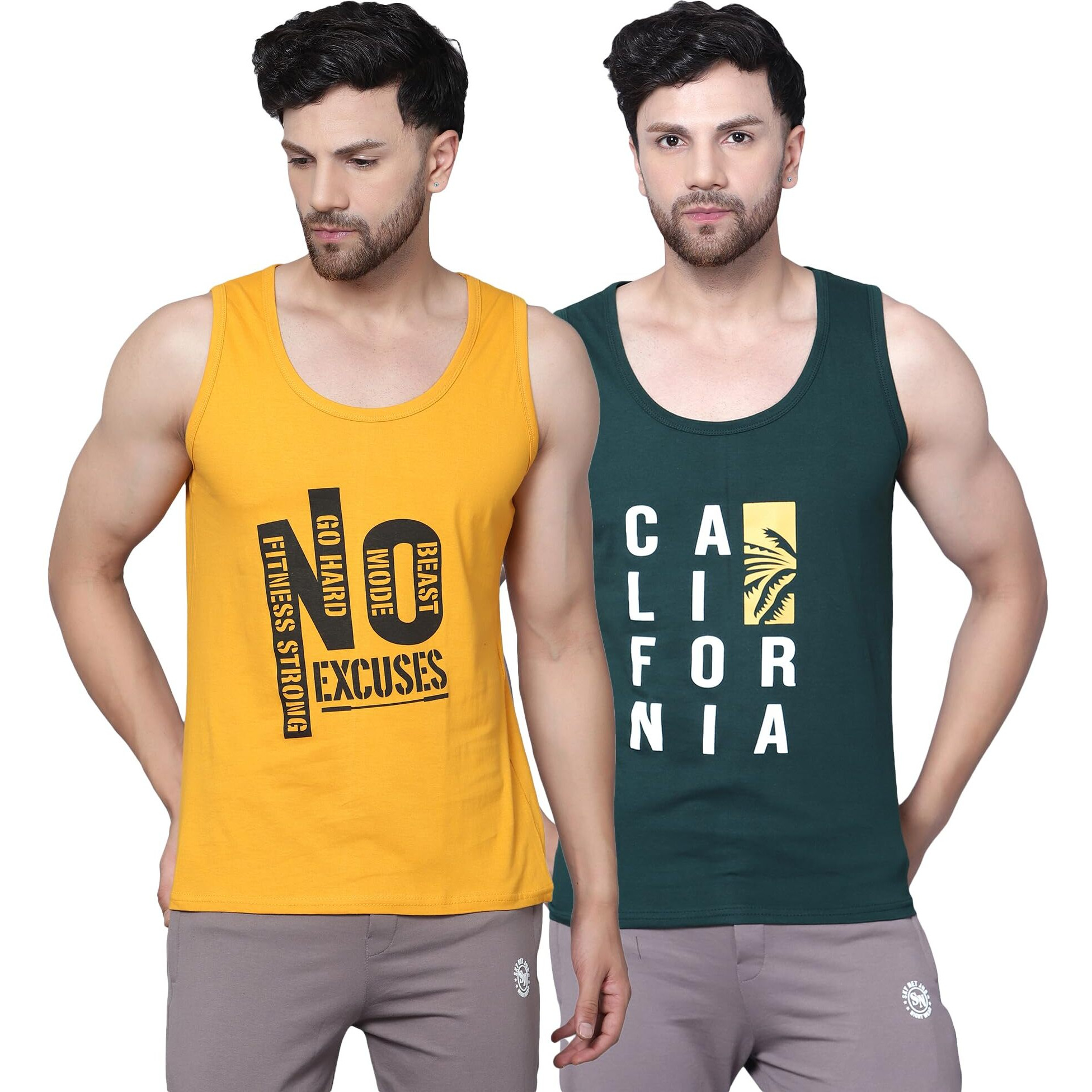 Designer Men Vest Versatile Cotton Sando/Baniyan/Ganji For Boys - Perfect For Gym Workouts, Vacations, And Beaches (In, Alpha, Xl, Regular, California Bottle Green, Mustard)