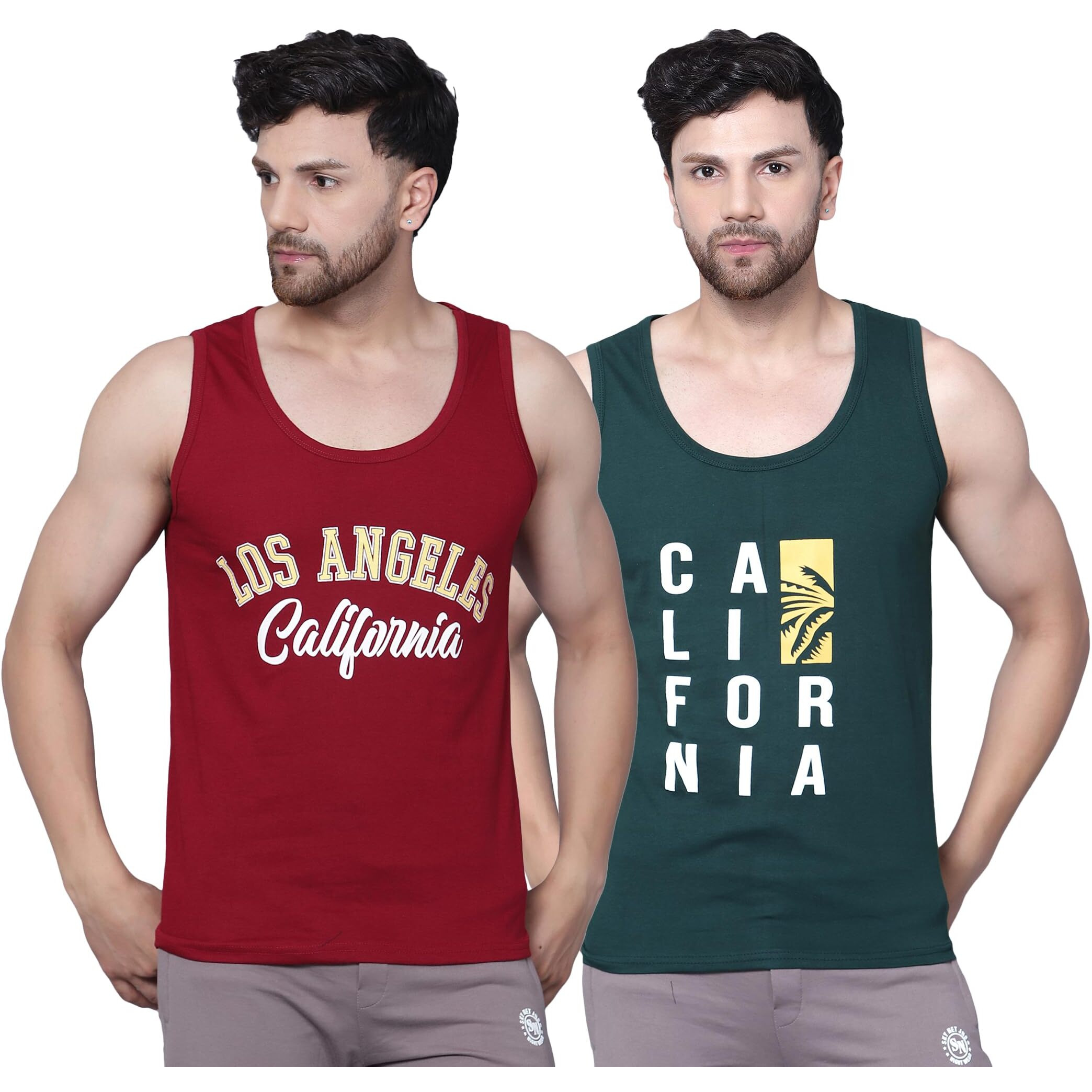 Designer Men Vest Versatile Cotton Sando/Baniyan/Ganji For Boys - Perfect For Gym Workouts, Vacations, And Beaches (In, Alpha, 2Xl, Regular, California Bottle Green, Maroon)