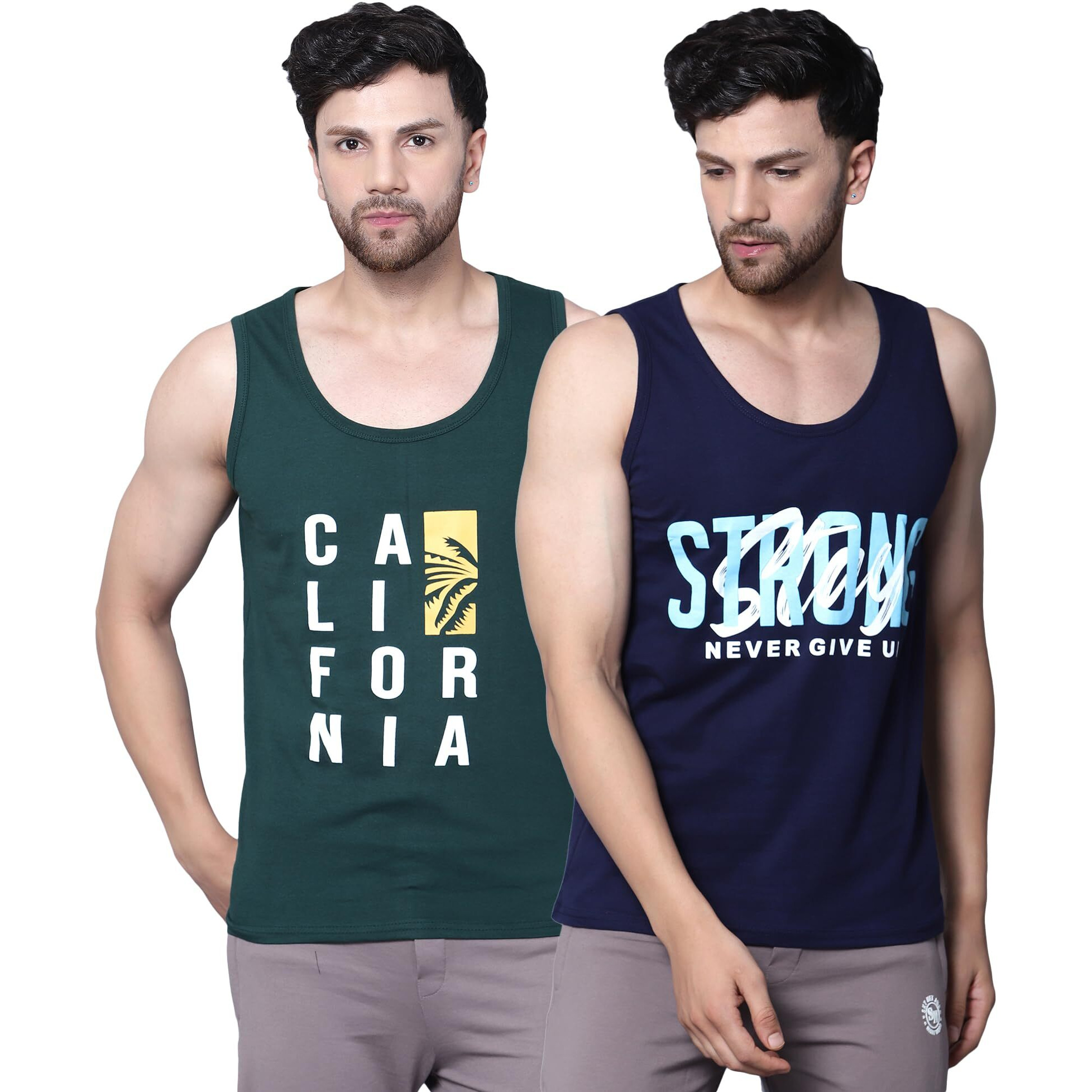 Designer Men Vest Versatile Cotton Sando/Baniyan/Ganji For Boys - Perfect For Gym Workouts, Vacations, And Beaches (In, Alpha, M, Regular, California Bottle Green, Navy Blue)