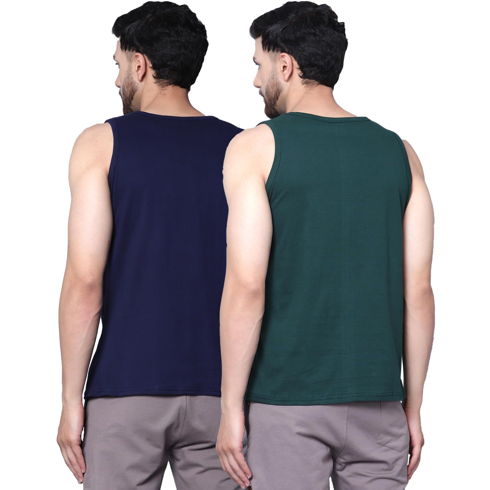 Designer Men Vest Versatile Cotton Sando/Baniyan/Ganji For Boys - Perfect For Gym Workouts, Vacations, And Beaches (In, Alpha, M, Regular, California Bottle Green, Navy Blue)