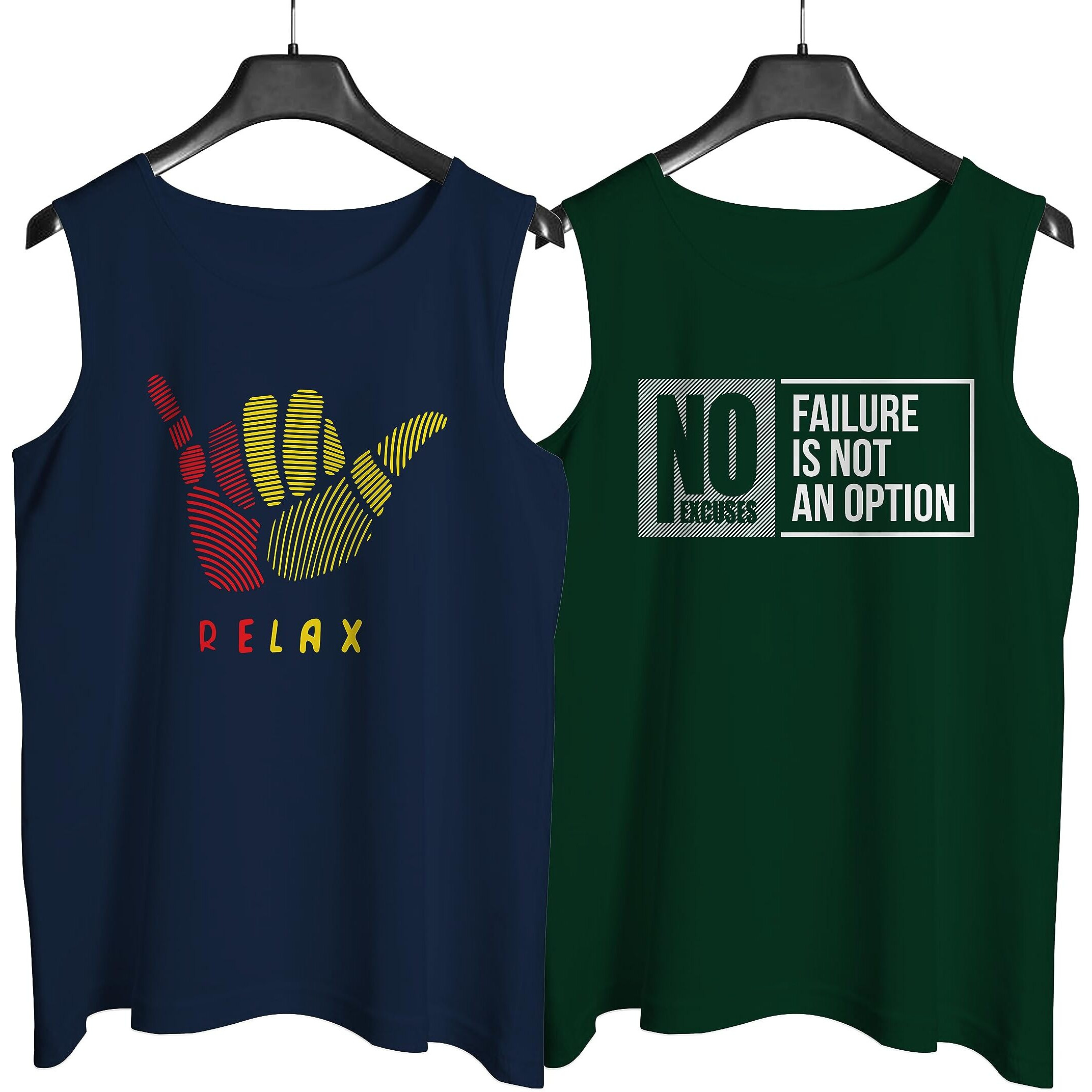Designer Men Vest Versatile Cotton Sando/Baniyan/Ganji For Boys - Perfect For Gym Workouts, Vacations, And Beaches (In, Alpha, 2Xl, Regular, Bottle Green, Navy Blue Relax)