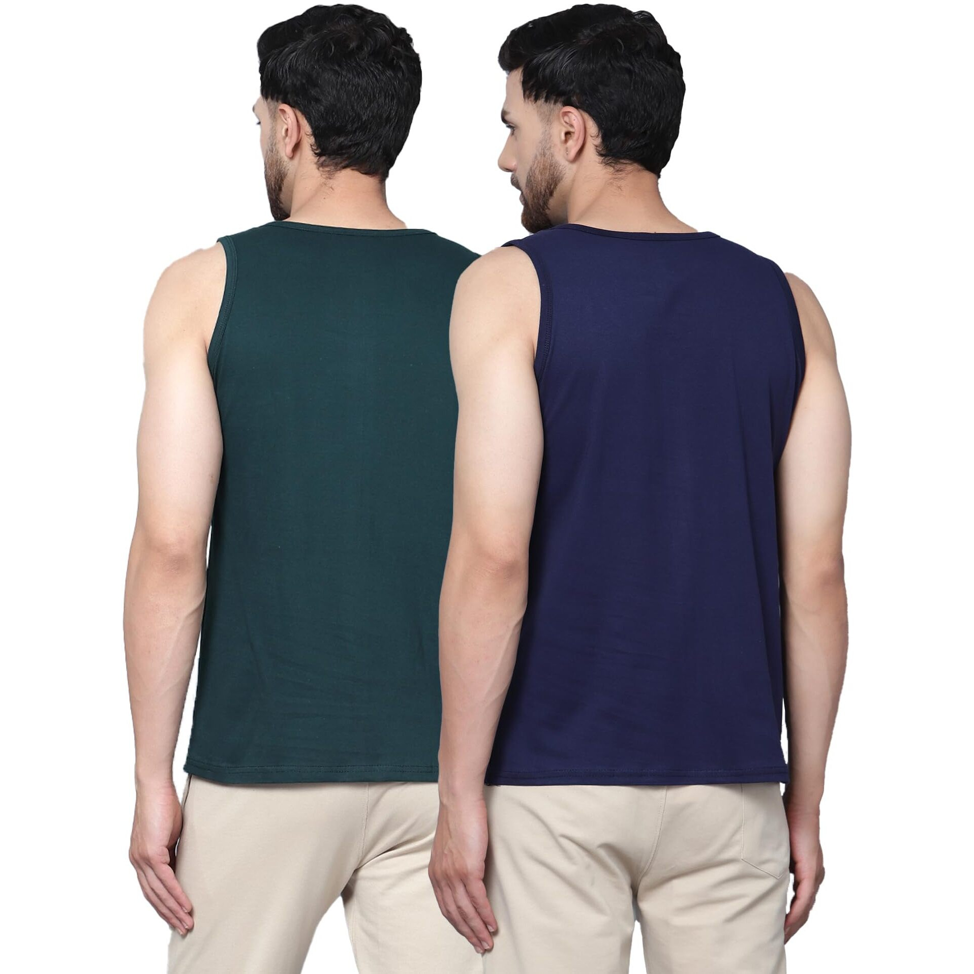 Designer Men Vest Versatile Cotton Sando/Baniyan/Ganji For Boys - Perfect For Gym Workouts, Vacations, And Beaches (In, Alpha, 2Xl, Regular, Bottle Green, Navy Blue Relax)