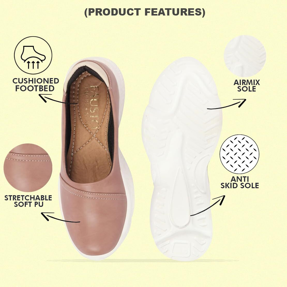 Fausto Women's Outdoor Fashion Stitched Slip On Shoes (Peach, 3)
