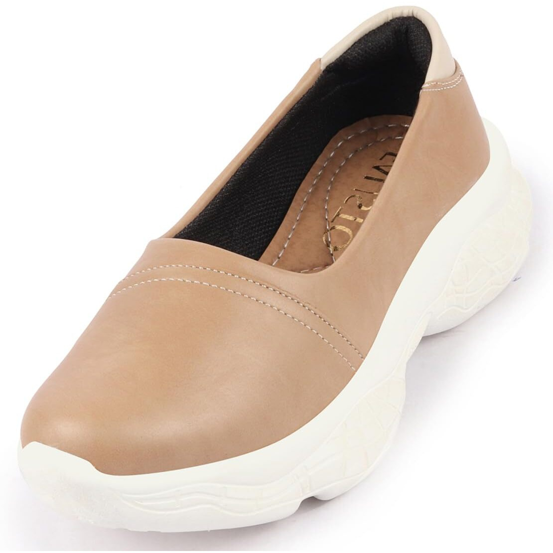 Fausto Women's Outdoor Fashion Stitched Slip On Shoes (Beige, 3)