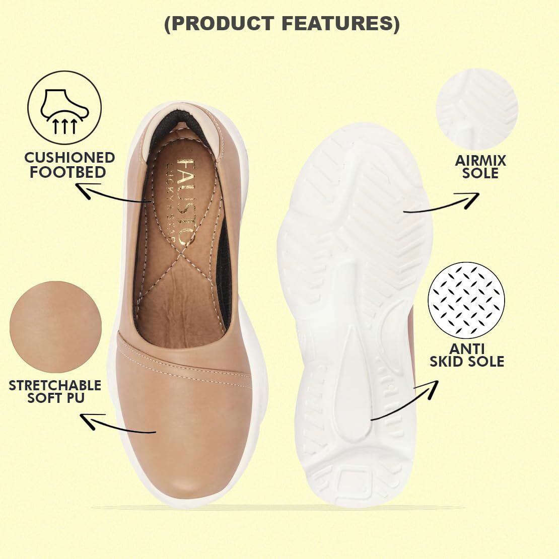 Fausto Women's Outdoor Fashion Stitched Slip On Shoes (Beige, 3)