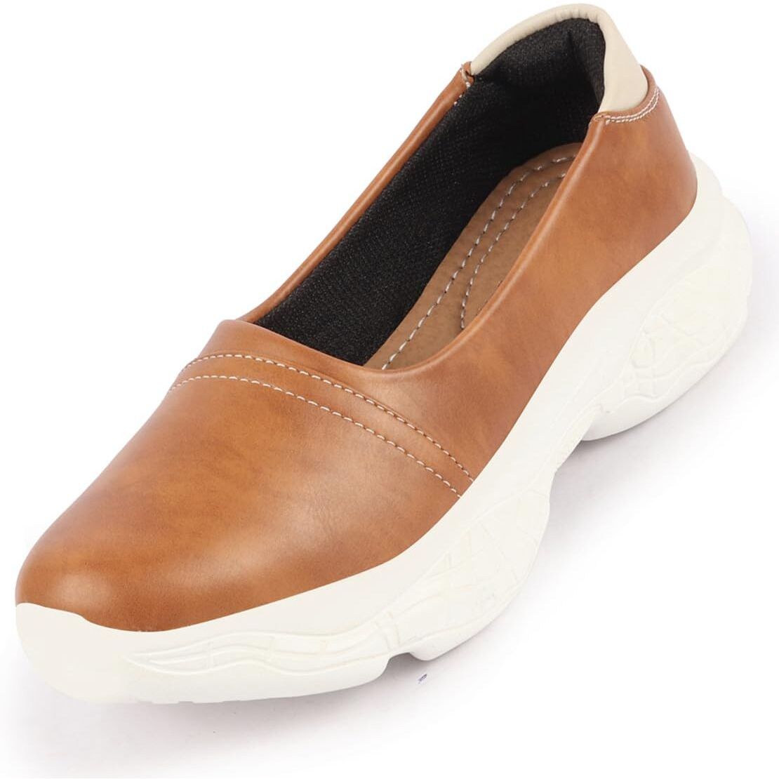 Fausto Women's Outdoor Fashion Stitched Slip On Shoes (Camel, 7)