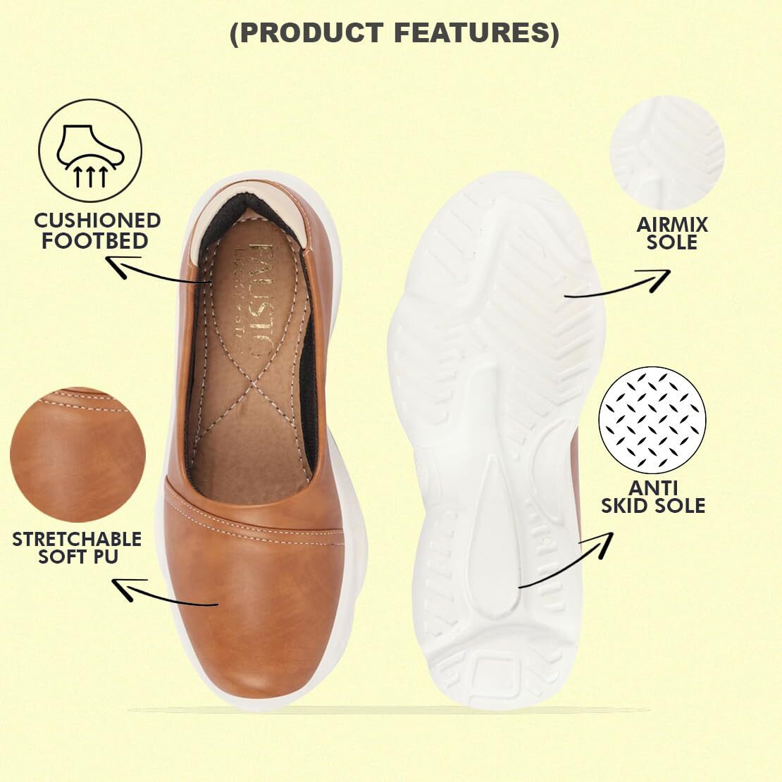 Fausto Women's Outdoor Fashion Stitched Slip On Shoes (Camel, 7)