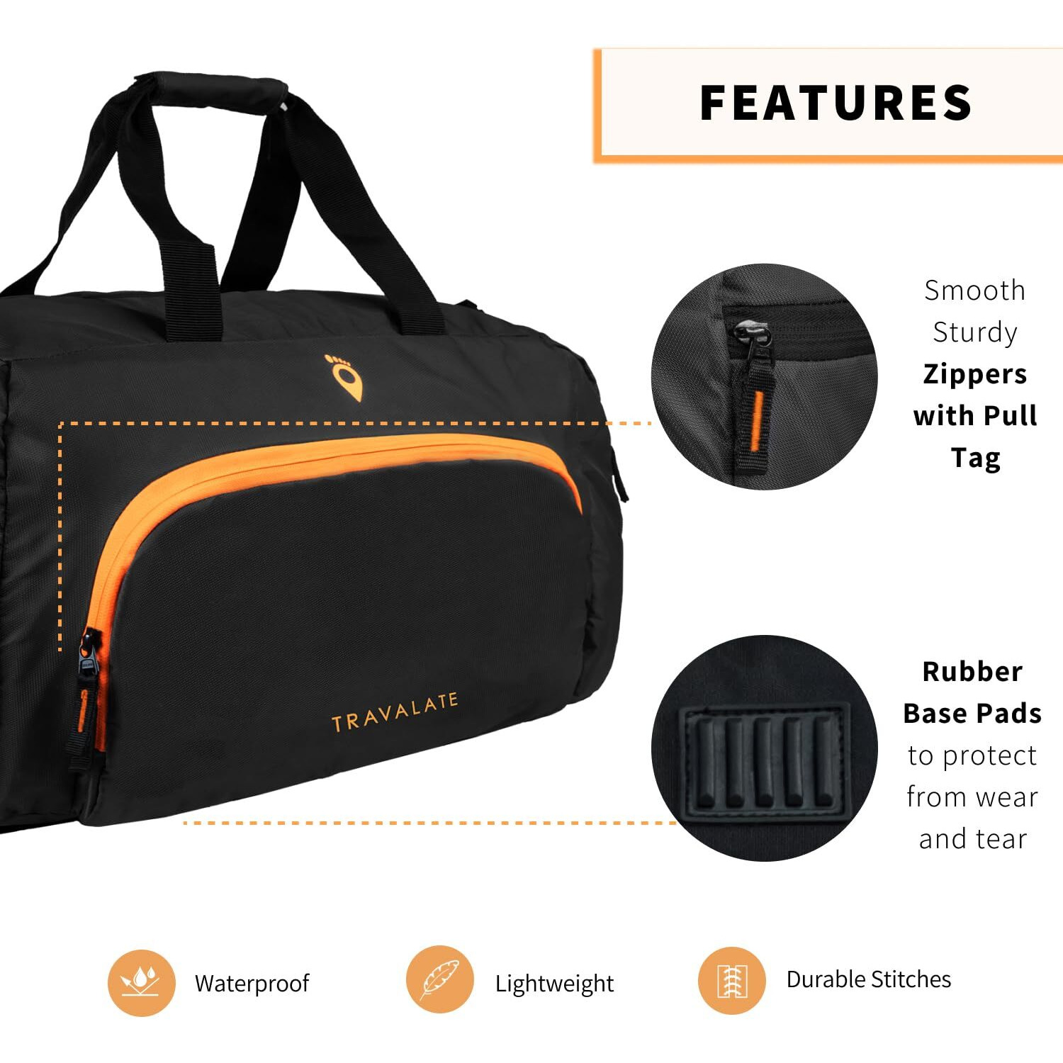 Travalate Travel Duffle Luggage Bag Organizer | Multi Pocket Ultra-Light| Polyester 45 Litre | Men And Women | 22 X 12 X 11 Inch (Black)