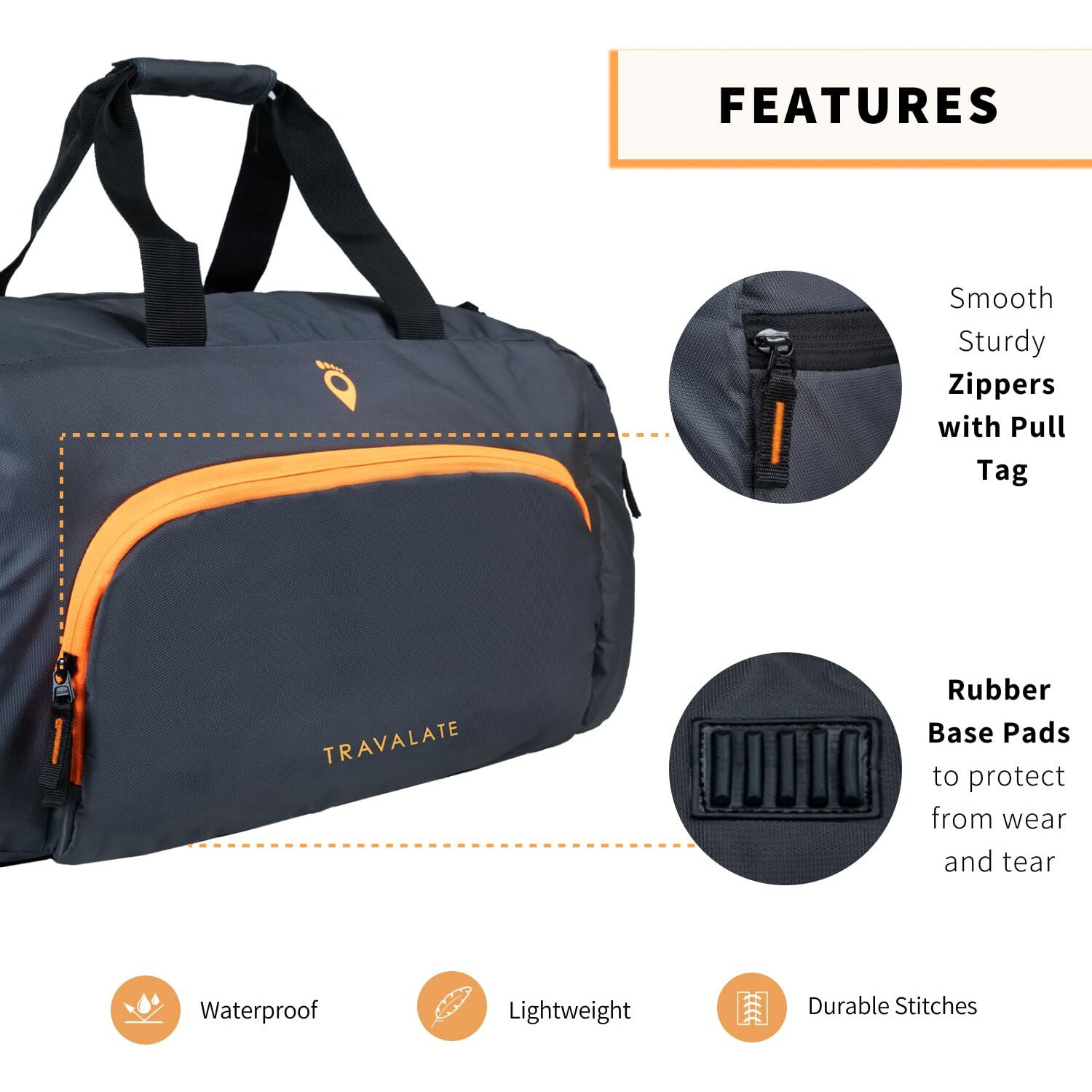 Travalate Travel Duffle Luggage Bag Organizer | Multi Pocket Ultra-Light| Polyester 45 Litre | Men And Women | 22 X 12 X 11 Inch (Grey)