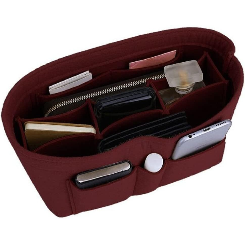 Greensheep Women Felt Purse Organizer Storage Bag For Ladies Handbag Tote Bag Glasses Keys- (Maroon, Medium, 9.25X5.1X5.9 Inch)