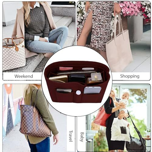 Greensheep Women Felt Purse Organizer Storage Bag For Ladies Handbag Tote Bag Glasses Keys- (Maroon, Medium, 9.25X5.1X5.9 Inch)