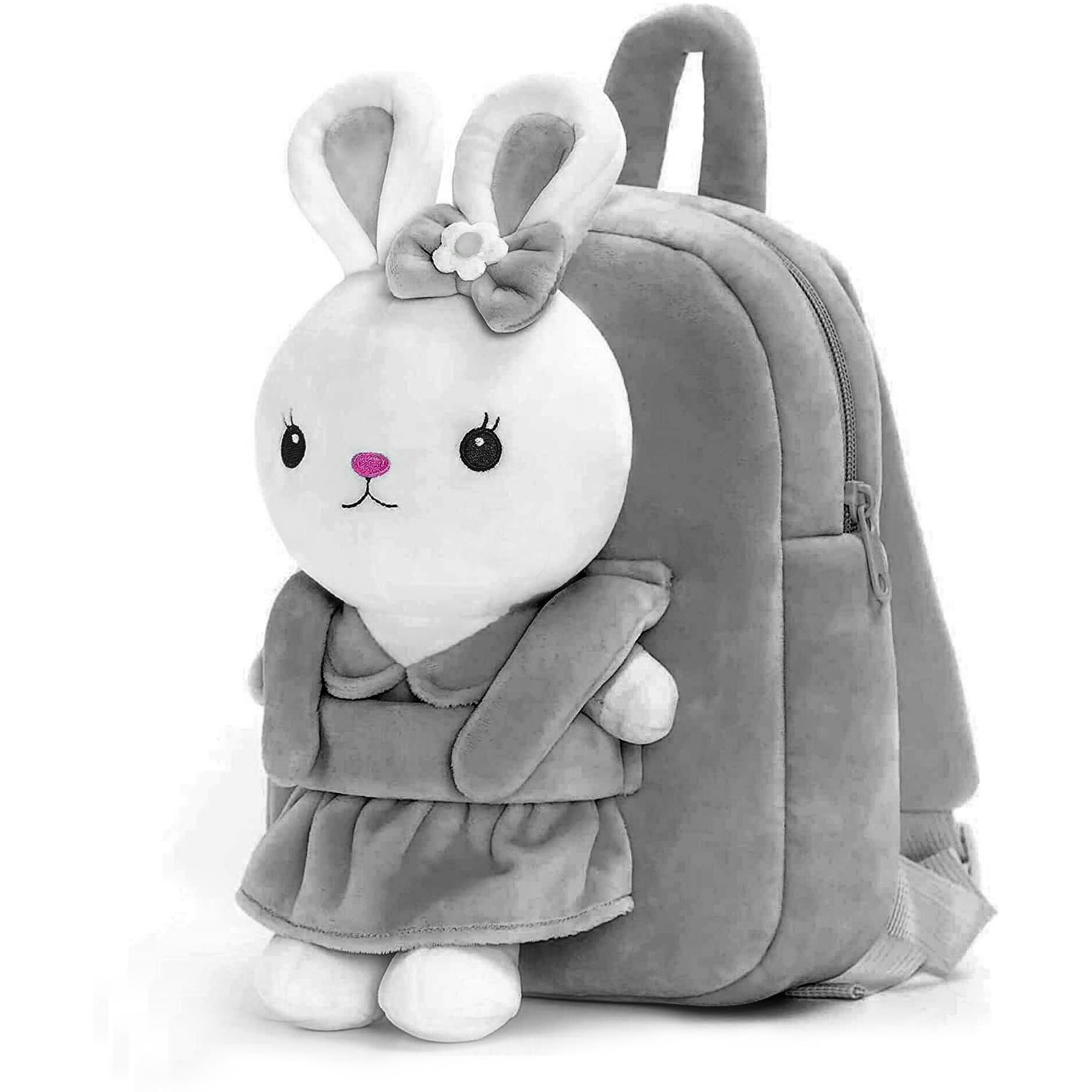 Frantic Kids Soft Animal Cartoon Travelling School Bag Soft Plush Backpacks Boys Girls Baby For 2 To 5 Years Baby/Boys/Girls Nursery, Preschool, Picnic (Fullbodygreyrabbit)