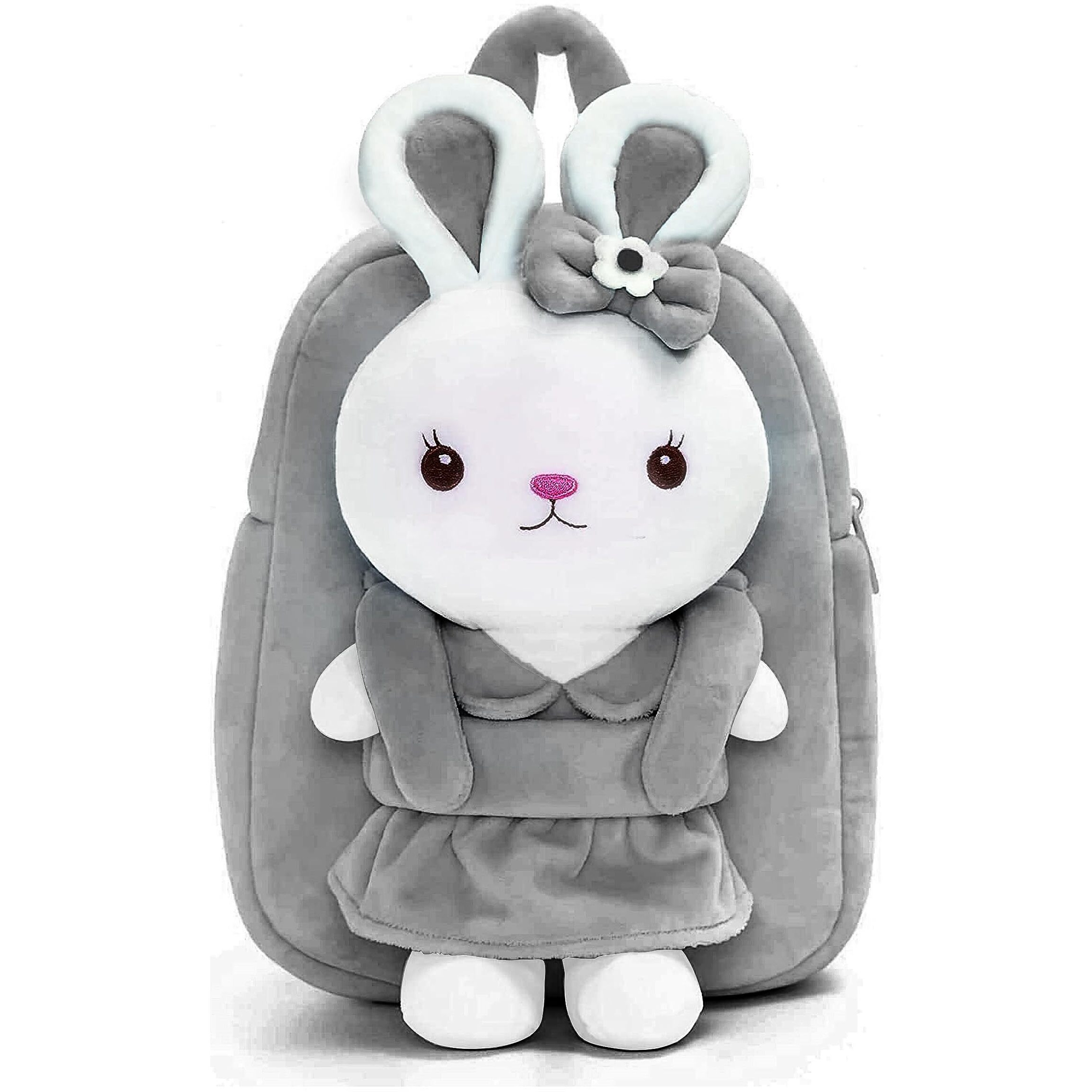 Frantic Kids Soft Animal Cartoon Travelling School Bag Soft Plush Backpacks Boys Girls Baby For 2 To 5 Years Baby/Boys/Girls Nursery, Preschool, Picnic (Fullbodygreyrabbit)