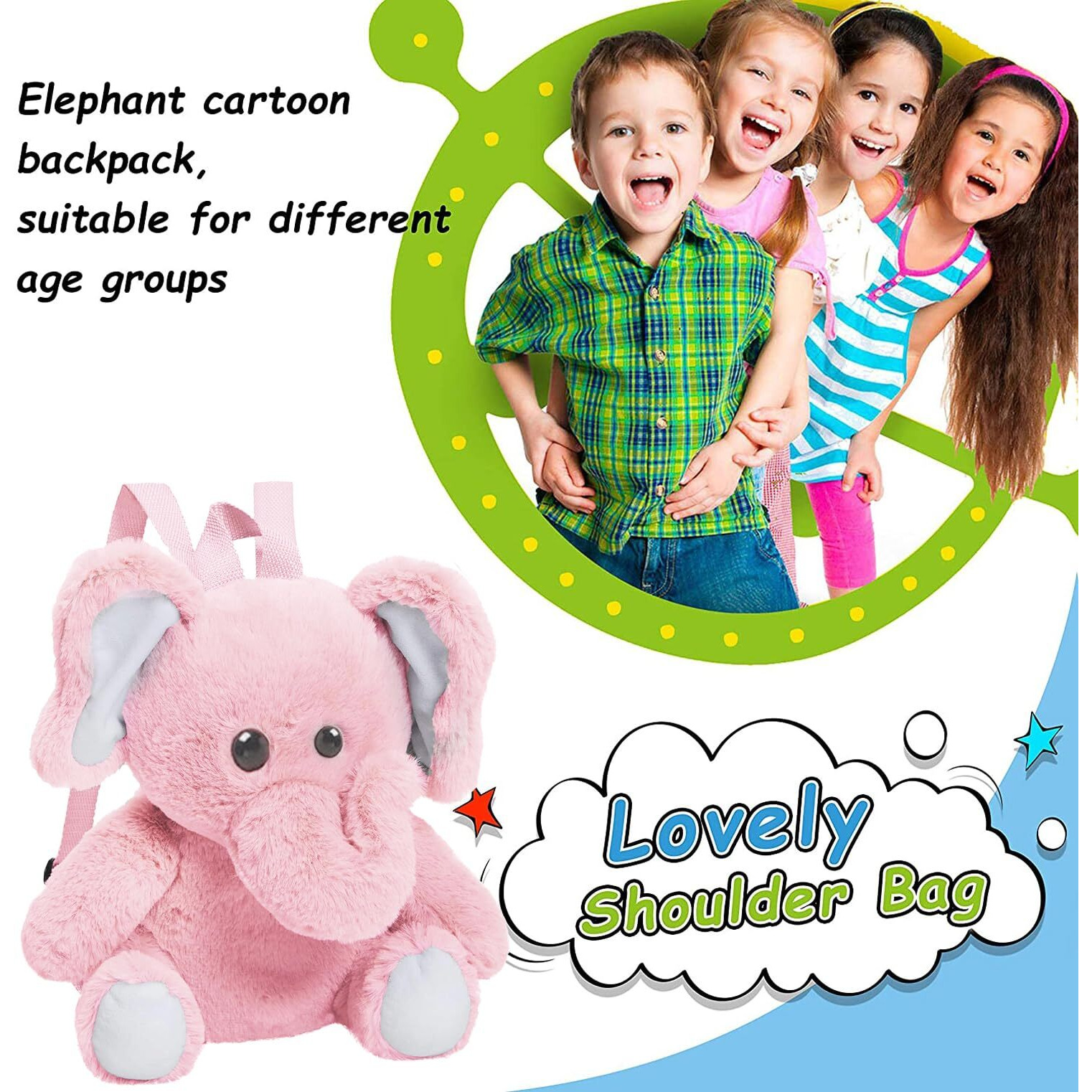 Frantic Kids Soft Animal Cartoon Travelling School Bag Soft Plush Backpacks Boys Girls Baby For 2 To 5 Years Baby/Boys/Girls Nursery, Preschool, Picnic (Candy_Pinknick_Elephant)
