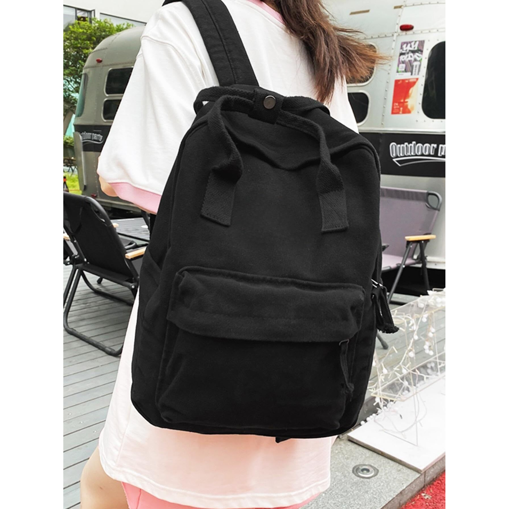 Glowic Unisex's Backpack For Men & Women, Lightweight Student, Casual Shoulder Bag With Drawstring Travel Daypack (Wbag-82) (Black)