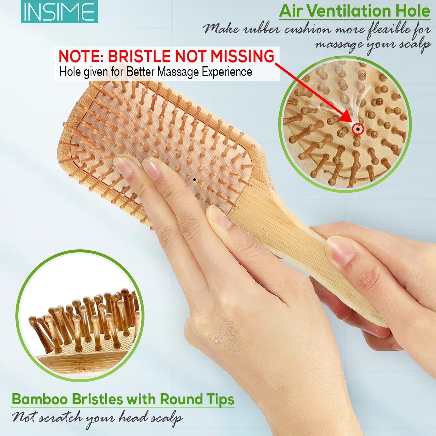 Insime Bamboo Hair Brush With Bamboo Bristles | Wooden Hair Brush For Women & Men | Wooden Brush For Hair Large Hairbrush For Women | Paddle Hair Brush Paddle Brush For Women