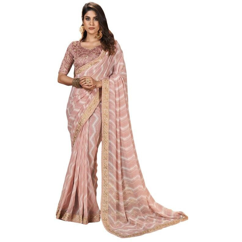 Siril Women's Laheriya Printed Georgette Saree With Unstitched Blouse Piece (3252S588_Dusty Pink)