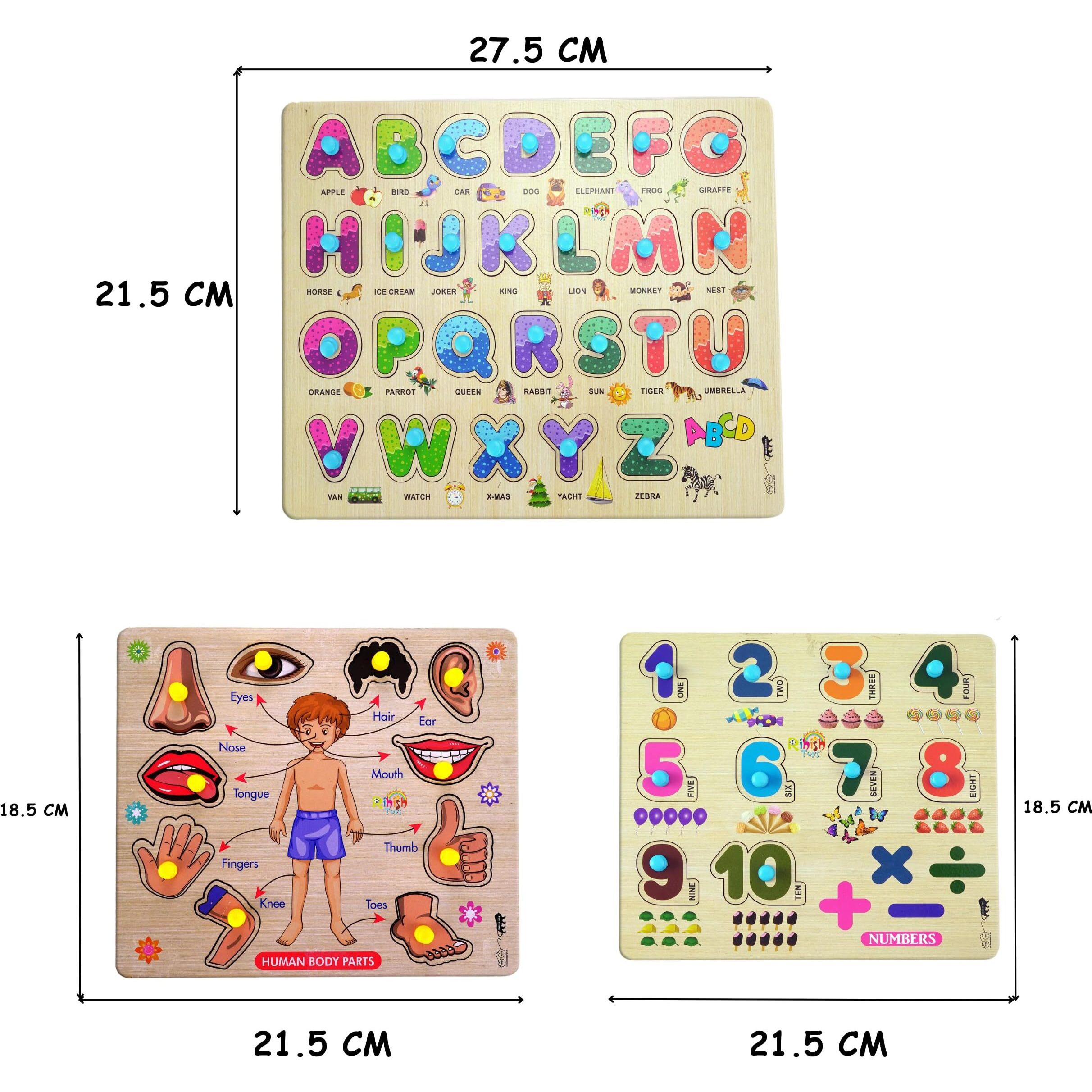 Lefan Colorful Wooden Puzzle Toy For Kids Jigsaw Puzzles For Adults Baby Learning Educational Toys Board Game (Abcd + Body Parts + Number)