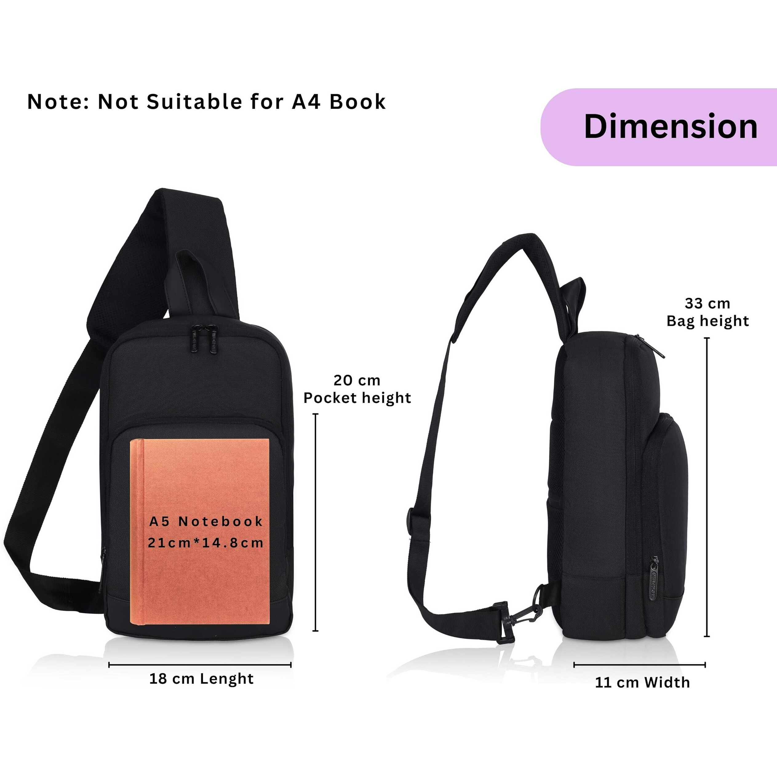 Wildhorn Sling Crossbody Bag For Men, Stylish Chest Shoulder Bag For Men Women, Adjustable Strap For Commuting Travel Outdoor Activities (Black)