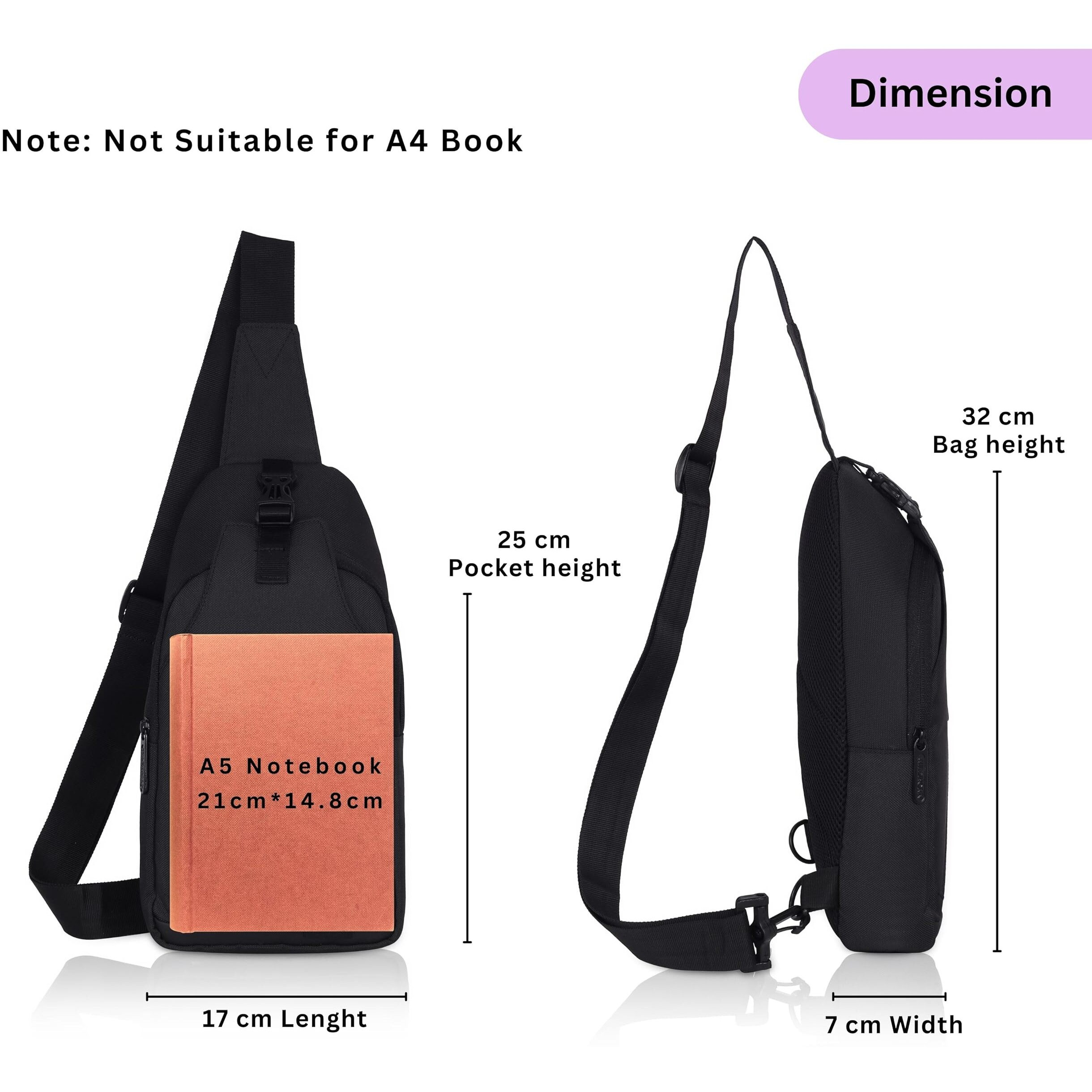 Wildhorn Sling Crossbody Bag For Men, Stylish Chest Shoulder Bag For Men & Women, Adjustable Strap For Commuting Travel Outdoor Activities (Black)