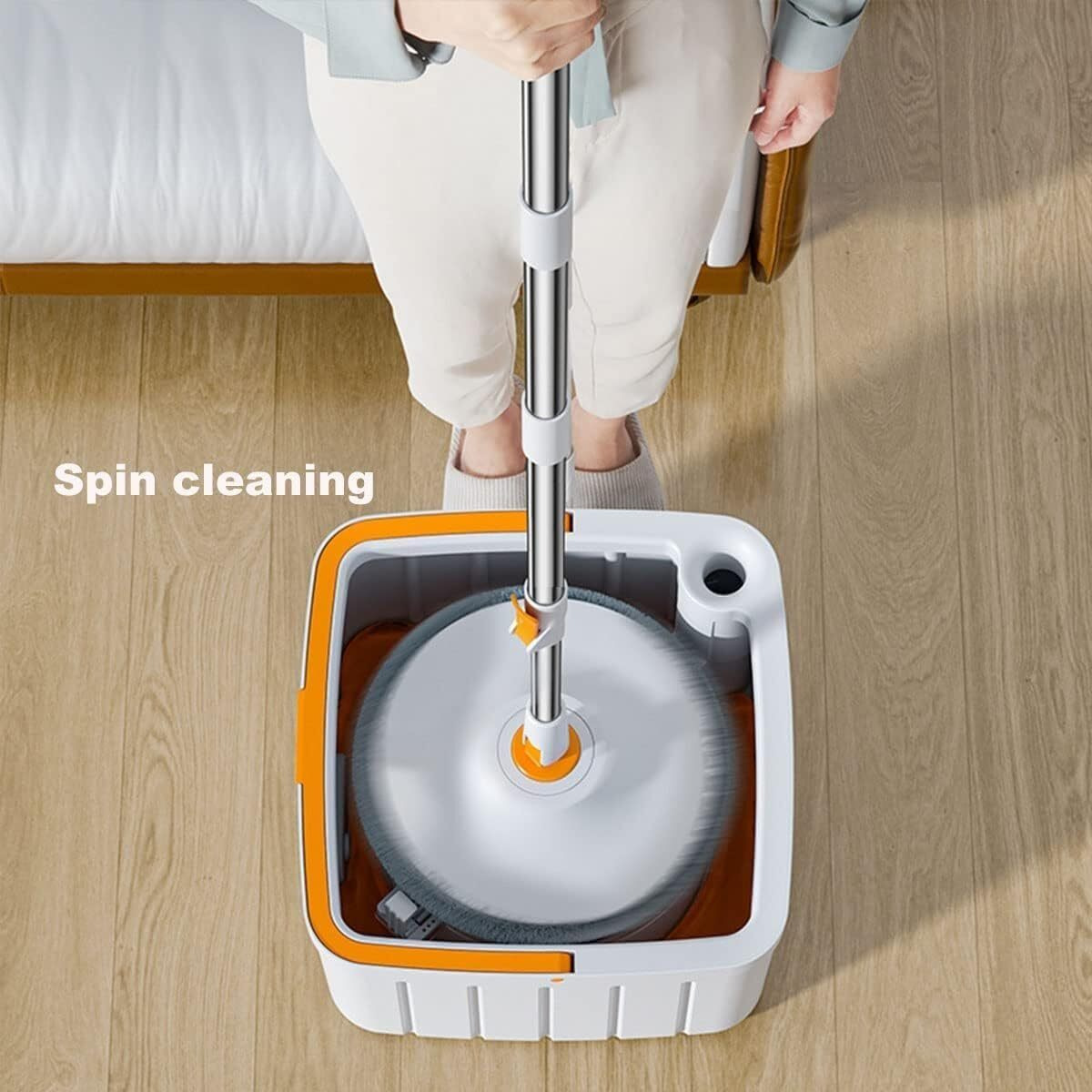 Fashionharbour Wet And Dry Mop With Bucket For Floor Cleaning 360 Rotating Square Mop-Head For Hardwood Tile Marble Floors 2 Replaceable Mop Pads With Self Separation Dirty