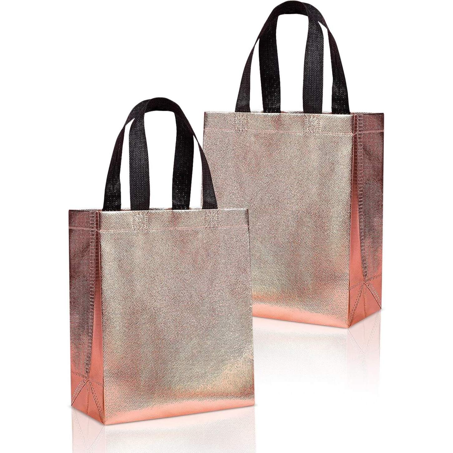 Drapme Medium Size Pack Of 20 Pcs Glossy Metallic Laminated Non-Woven Reusable Eco-Friendly Party Return Gift Bags (Rose Gold) (Medium 12X13X4 Inch)