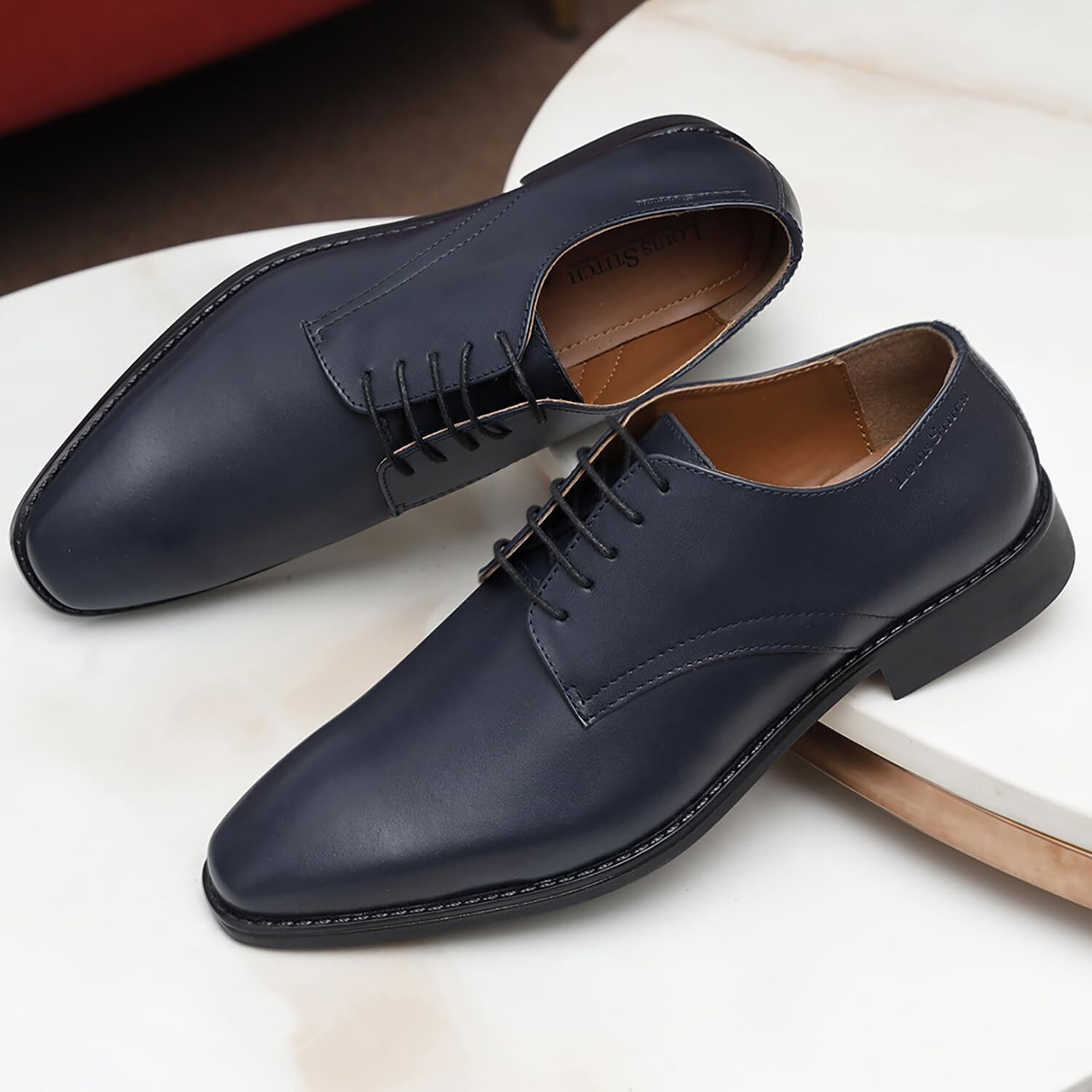 Louis Stitch Formal Derby Lace Up Shoes For Men | Handcrafted Italian Leather Mens Shoes | Blue | Rxpl | Uk Size 6