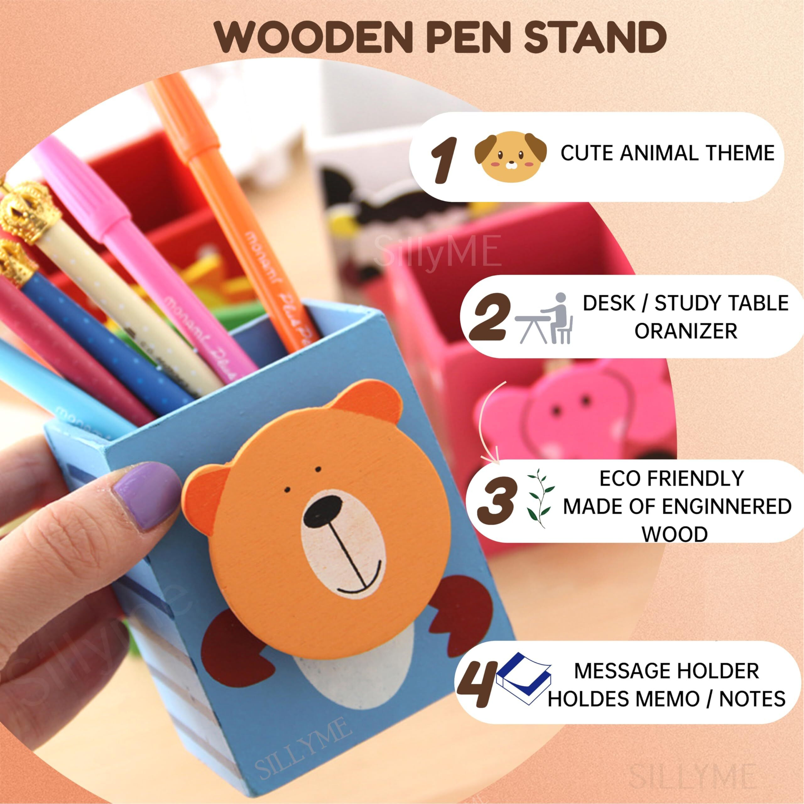 Sillyme Wooden Pencil Box Return Gifts Birthday Party For Kids - 6Pcs | Birthday Return Gifts For Kids | Cute Animal Theme Stationery Placer Eco Friendly Bday Returns Gift Item In Bulk, Multicolor