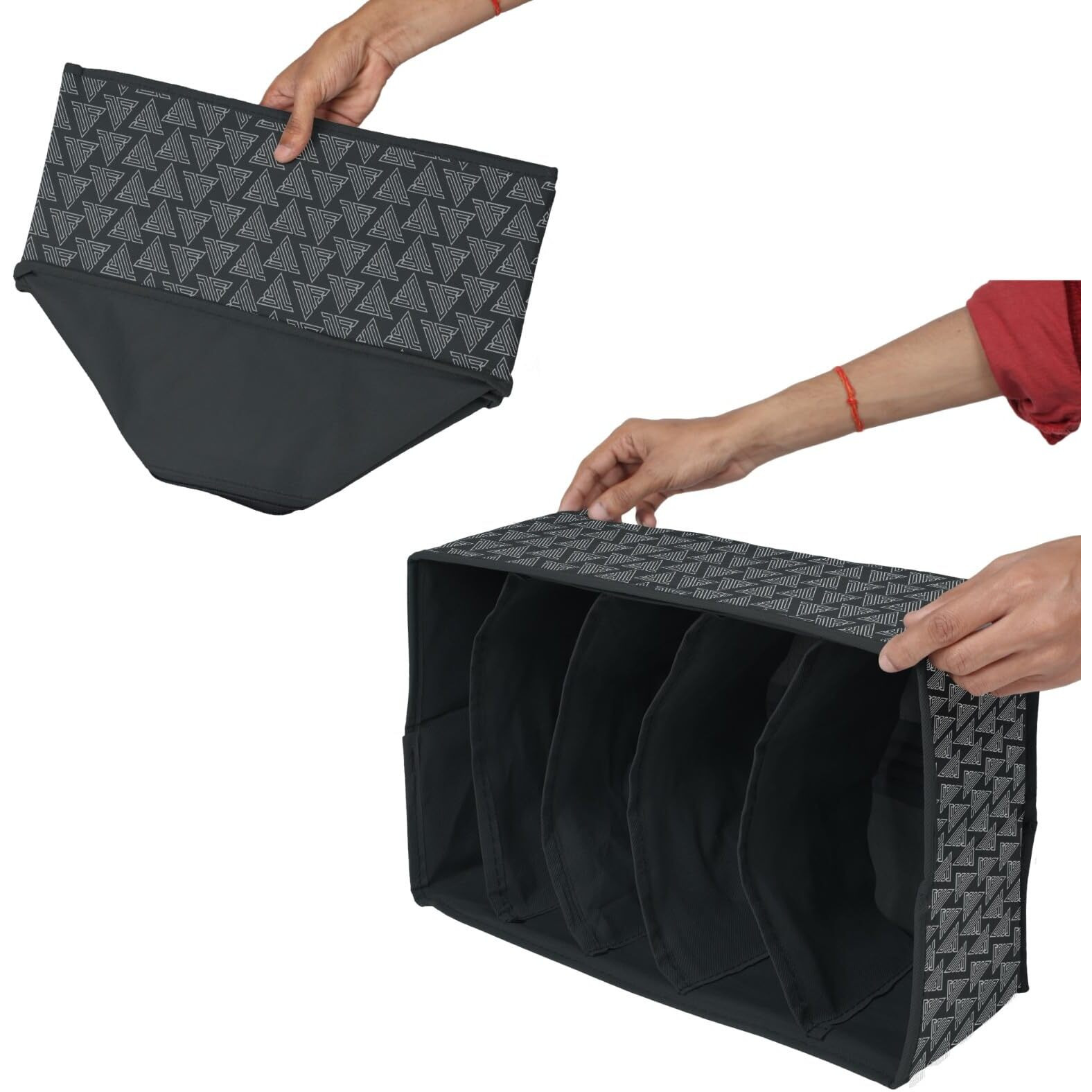 Double R Bags Clothes Drawer Organizer For Jeans,Wardrobe Clothes Organizer For Folded Clothes,Clothes Storage Organizer For Jeans,Sweater,Dresses,T-Shirts. (Black Print, Pack Of 3)