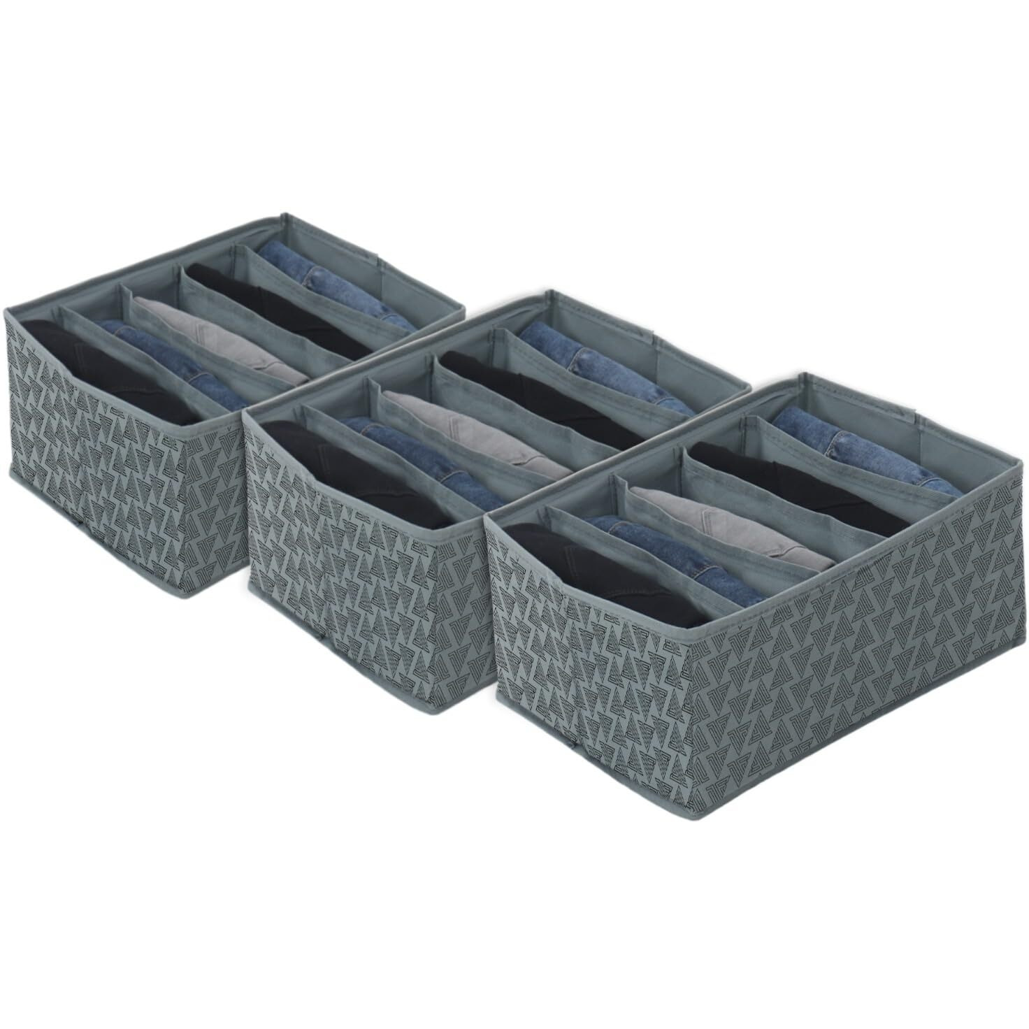 Double R Bags Clothes Drawer Organizer For Jeans,Wardrobe Clothes Organizer For Folded Clothes,Clothes Storage Organizer For Jeans,Sweater,Dresses,T-Shirts. (Grey Print, Pack Of 3)