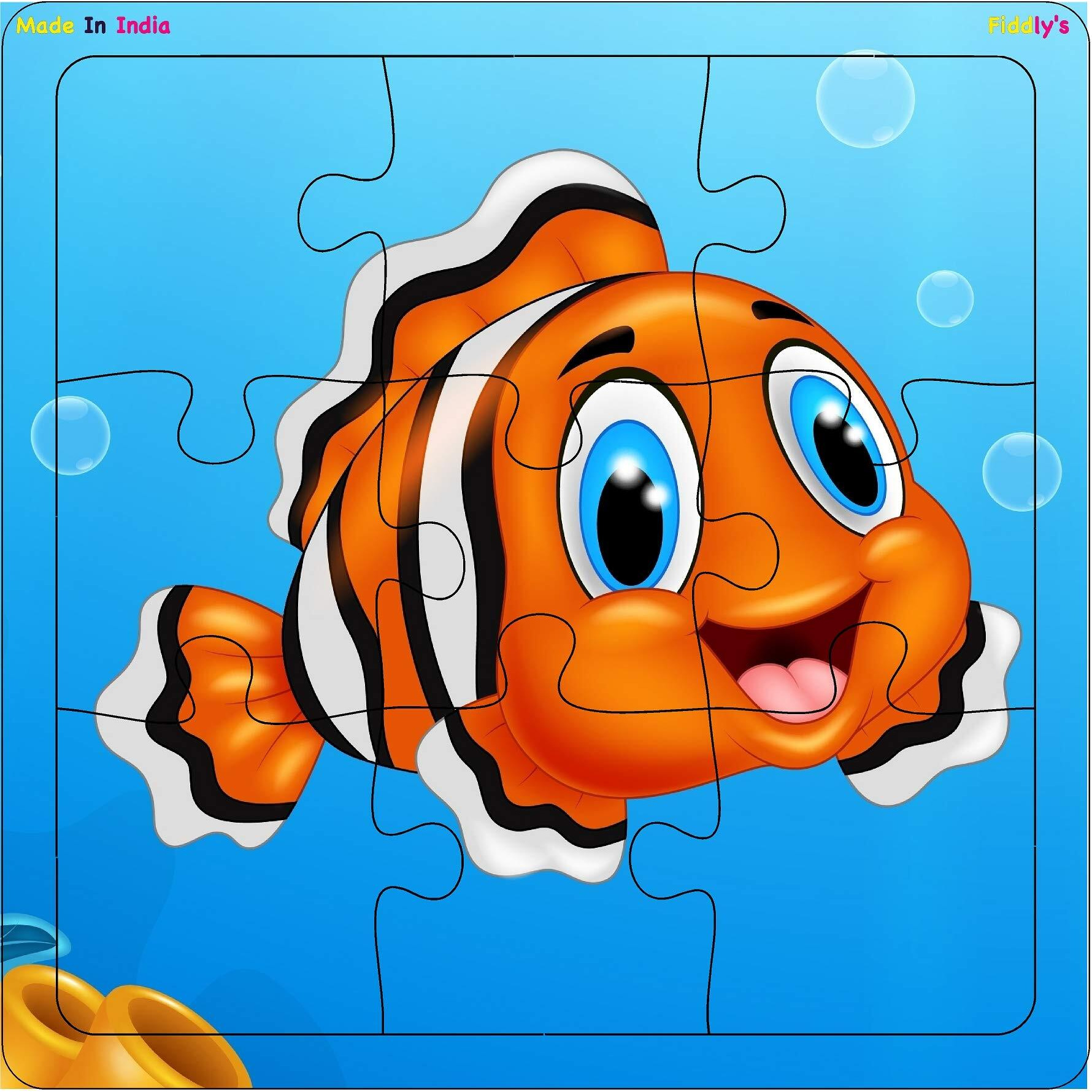 Fiddly's Wood Jigsaw Puzzles For Kids & Children - 9 Pieces (Sea Pack Of 4) Age 3+