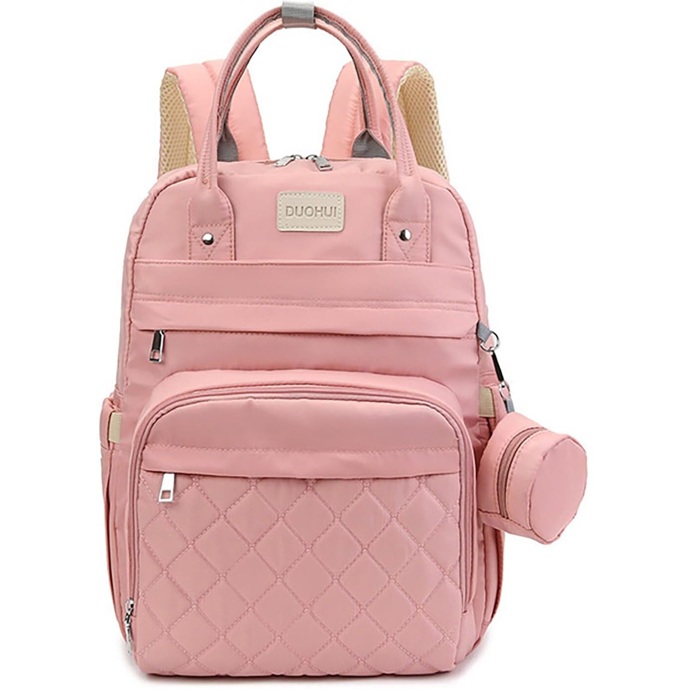 House Of Quirk Diaper Bag Maternity Backpack, Baby Girl Boy Diaper Bag For Dad Mom With Pacifier Case, Unisex Large Diaper Bag For Travel (Duhoi Pink)