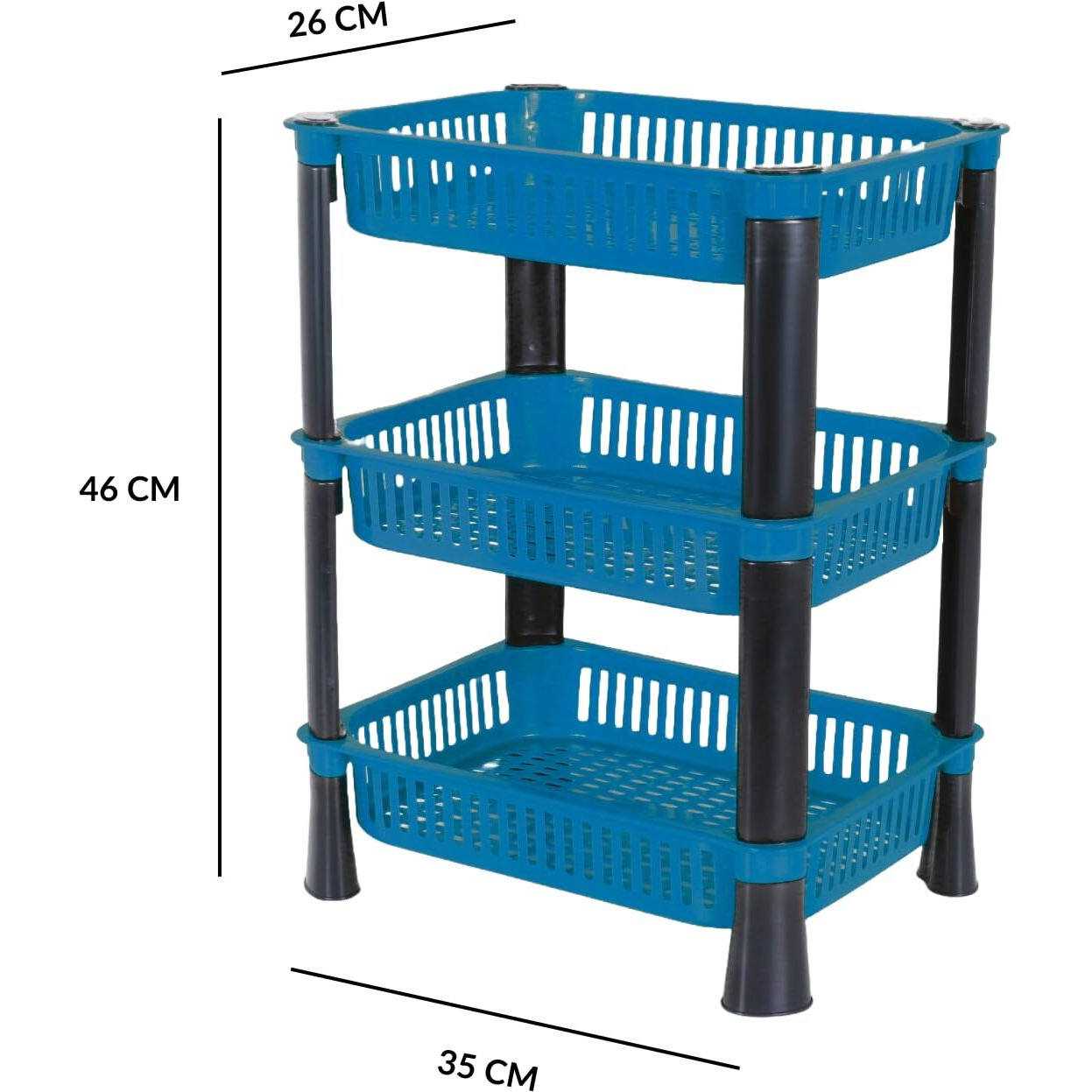 Biltoxi Multipurpose Plastic Storage Rack For Kitchen, Onion Potato Sabji, Fruit Corner Storage Stand Basket, Folding Rack, Countertop Kitchen Organizer Cart, Kitchen Trolley Rack (3 Layer, Blue)