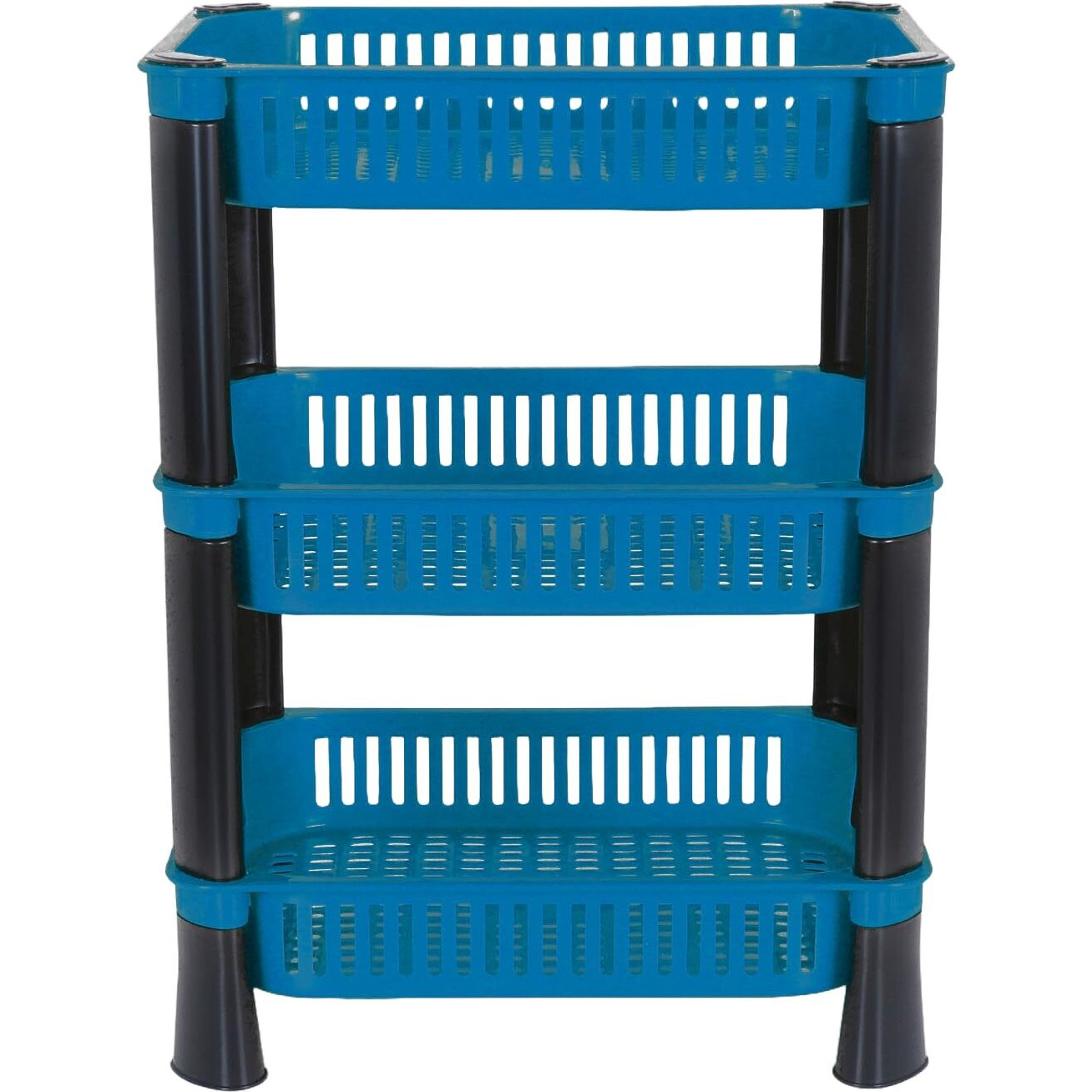 Biltoxi Multipurpose Plastic Storage Rack For Kitchen, Onion Potato Sabji, Fruit Corner Storage Stand Basket, Folding Rack, Countertop Kitchen Organizer Cart, Kitchen Trolley Rack (3 Layer, Blue)