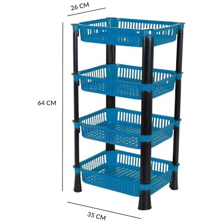 Biltoxi Multipurpose Plastic Storage Rack For Kitchen, Onion Potato Sabji, Fruit Corner Storage Stand Basket, Folding Rack, Countertop Kitchen Organizer Cart, Kitchen Trolley Rack (4 Layer, Blue)