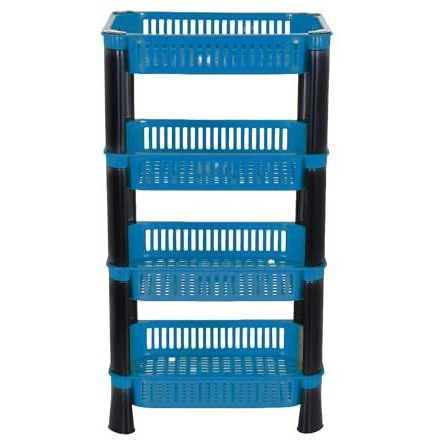 Biltoxi Multipurpose Plastic Storage Rack For Kitchen, Onion Potato Sabji, Fruit Corner Storage Stand Basket, Folding Rack, Countertop Kitchen Organizer Cart, Kitchen Trolley Rack (4 Layer, Blue)