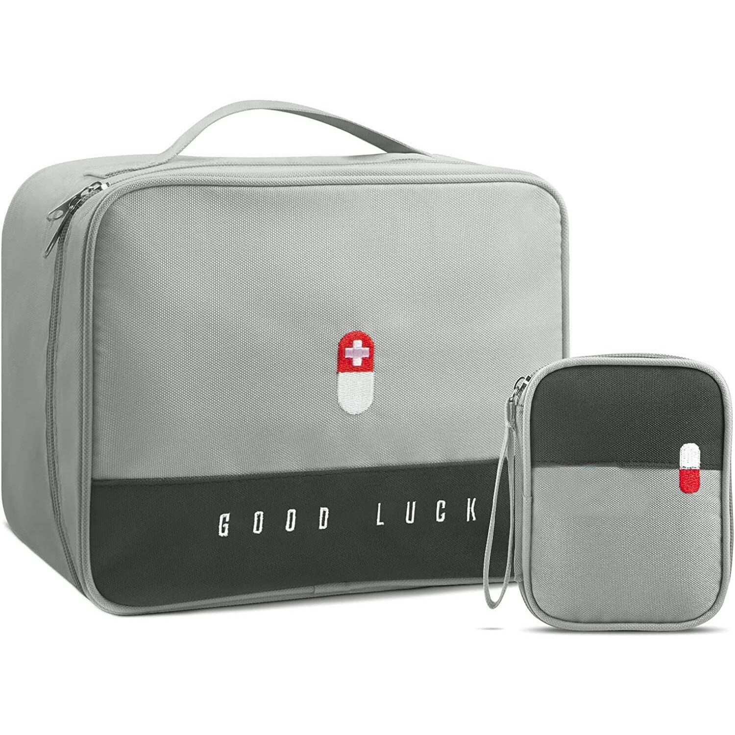 Flyngo 2Pcs Medicine Pouch Empty First Aid Kit Bag For Travel, Home, Camping, Sports Emergency Survival Medicine Storage Bag (Grey)