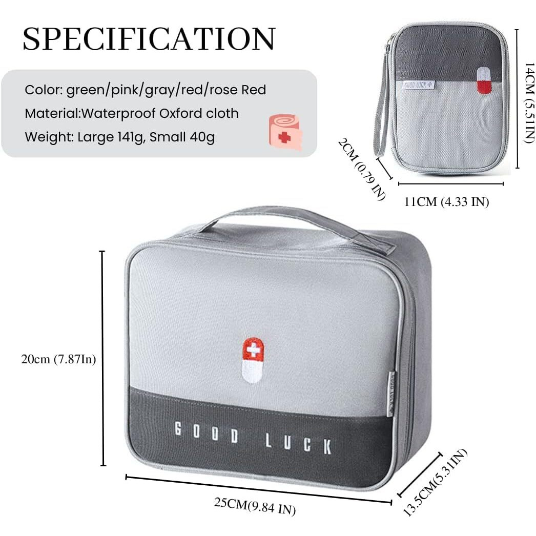 Flyngo 2Pcs Medicine Pouch Empty First Aid Kit Bag For Travel, Home, Camping, Sports Emergency Survival Medicine Storage Bag (Grey)