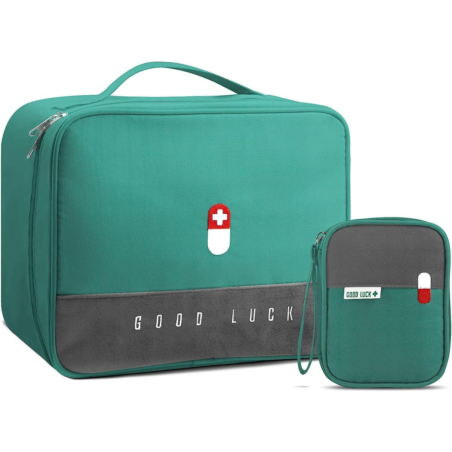 Flyngo 2Pcs Medicine Pouch Empty First Aid Kit Bag For Travel, Home, Camping, Sports Emergency Survival Medicine Storage Bag (Green)