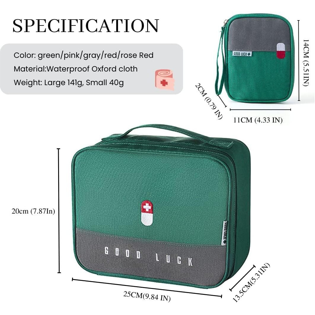 Flyngo 2Pcs Medicine Pouch Empty First Aid Kit Bag For Travel, Home, Camping, Sports Emergency Survival Medicine Storage Bag (Green)