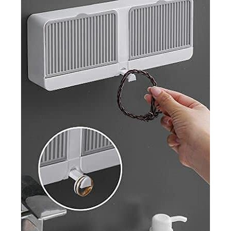 Gropotit New Creative Wall Mounted Soap Box With Lid Double Grids Soap Draining Rack Bathroom Soap Holder Multi-Color, Plastic 1 Pcs (A-1)
