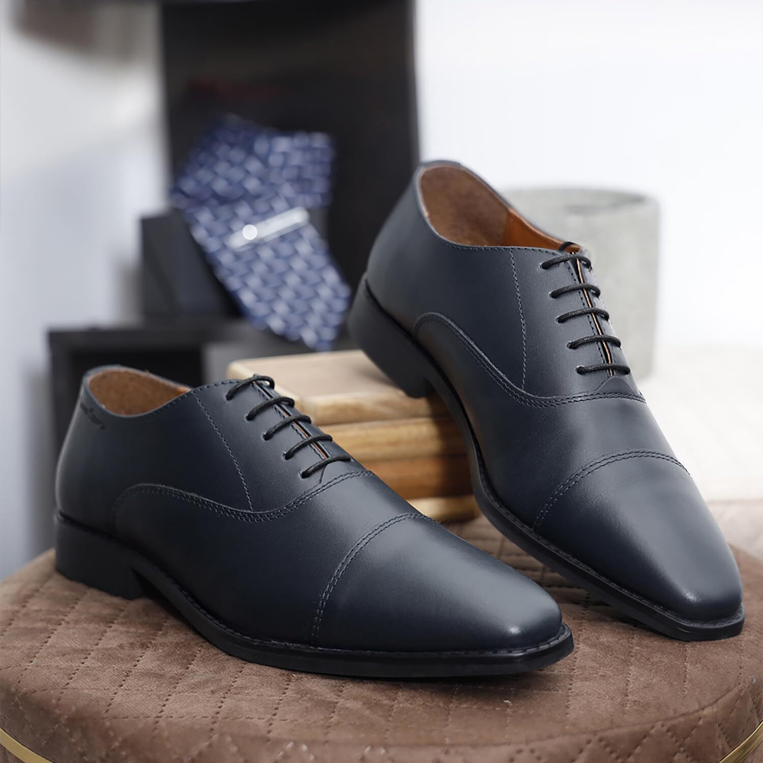 Louis Stitch Formal Lace Up Shoes For Men | Handcrafted Italian Leather Mens Derby Shoes | Blue | Rxct | Uk Size 10